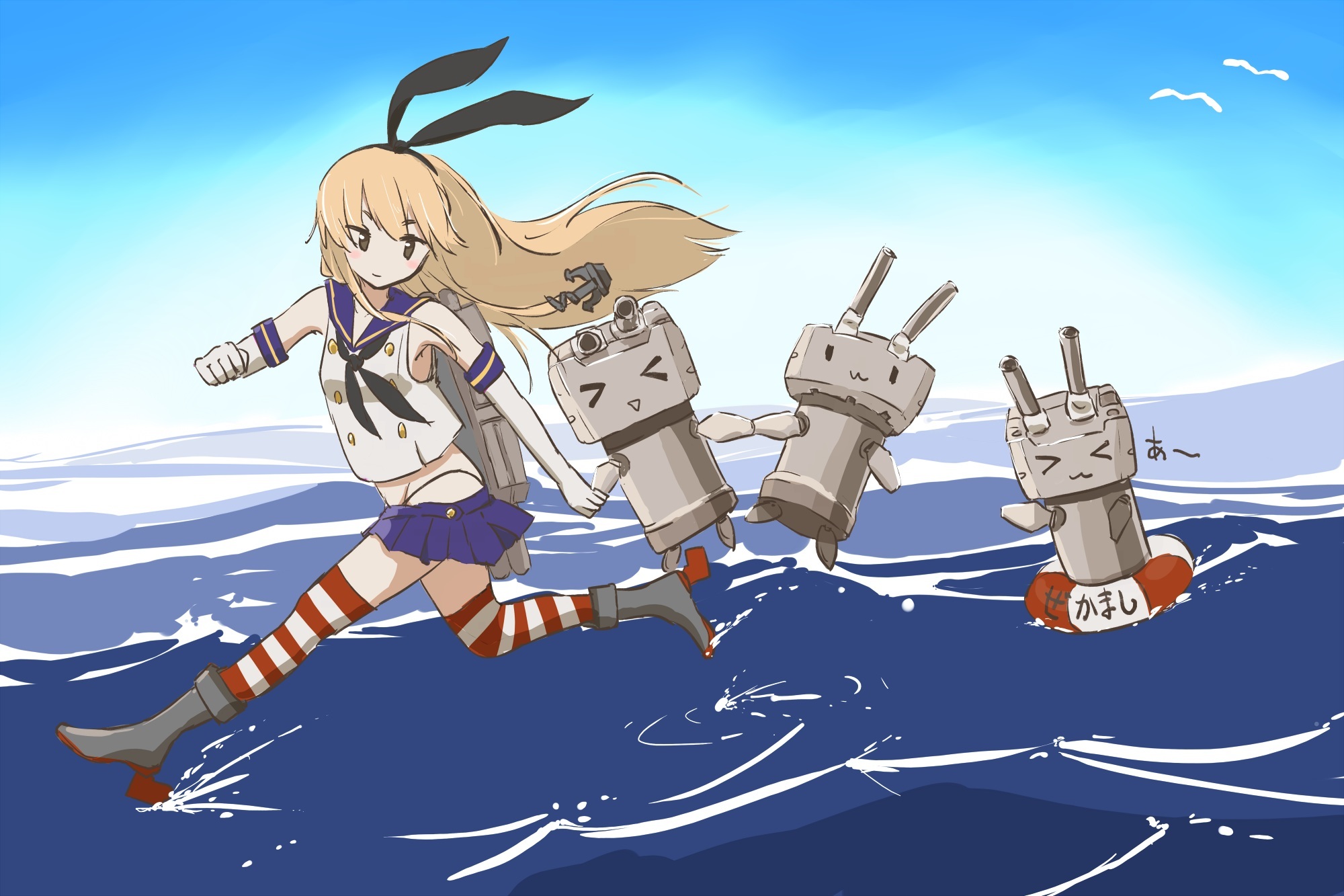 Shimakaze from Kantai Collection running with ship girls HD Wallpaper