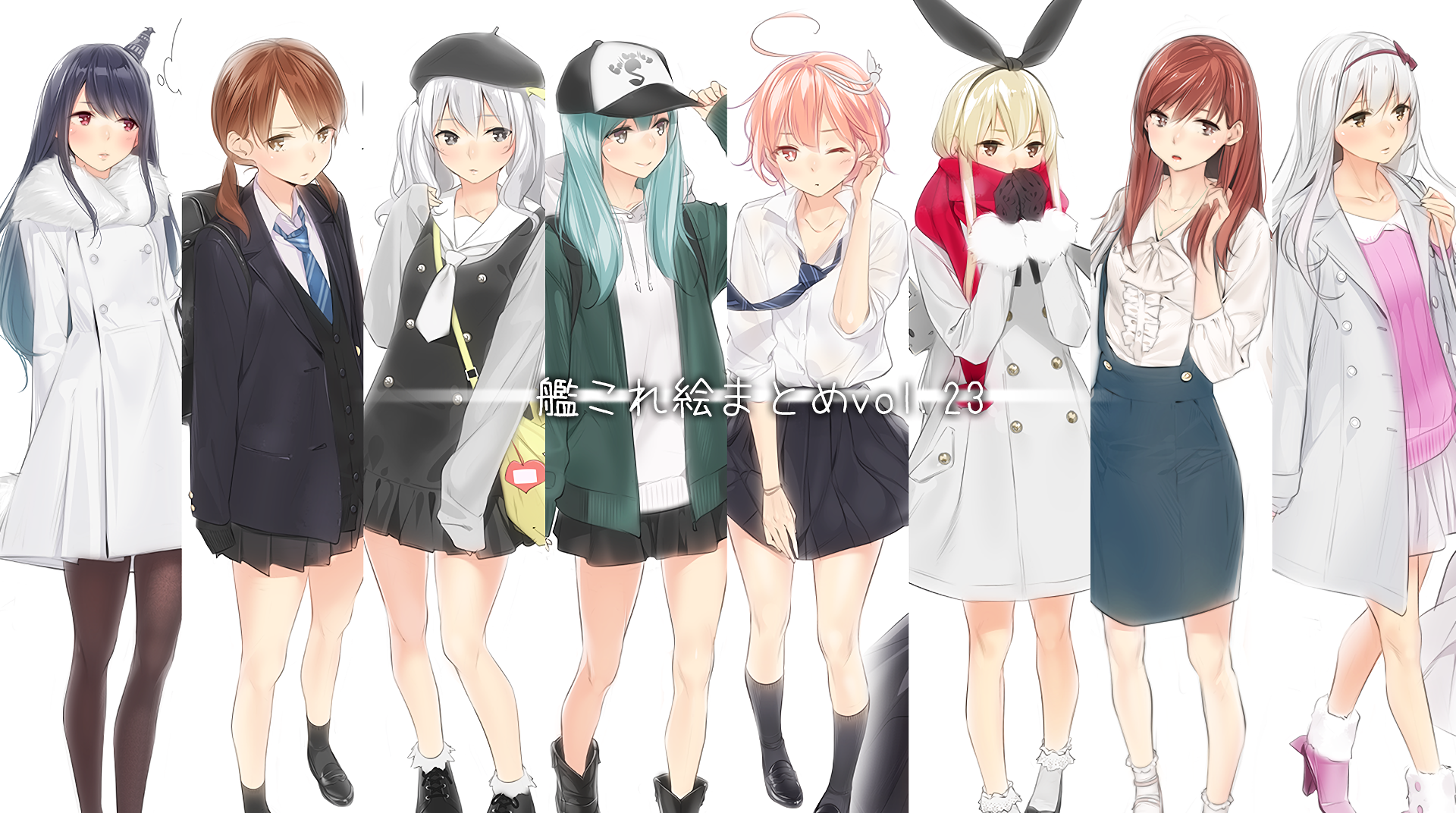 Group of anime girls in winter outfits HD Wallpaper