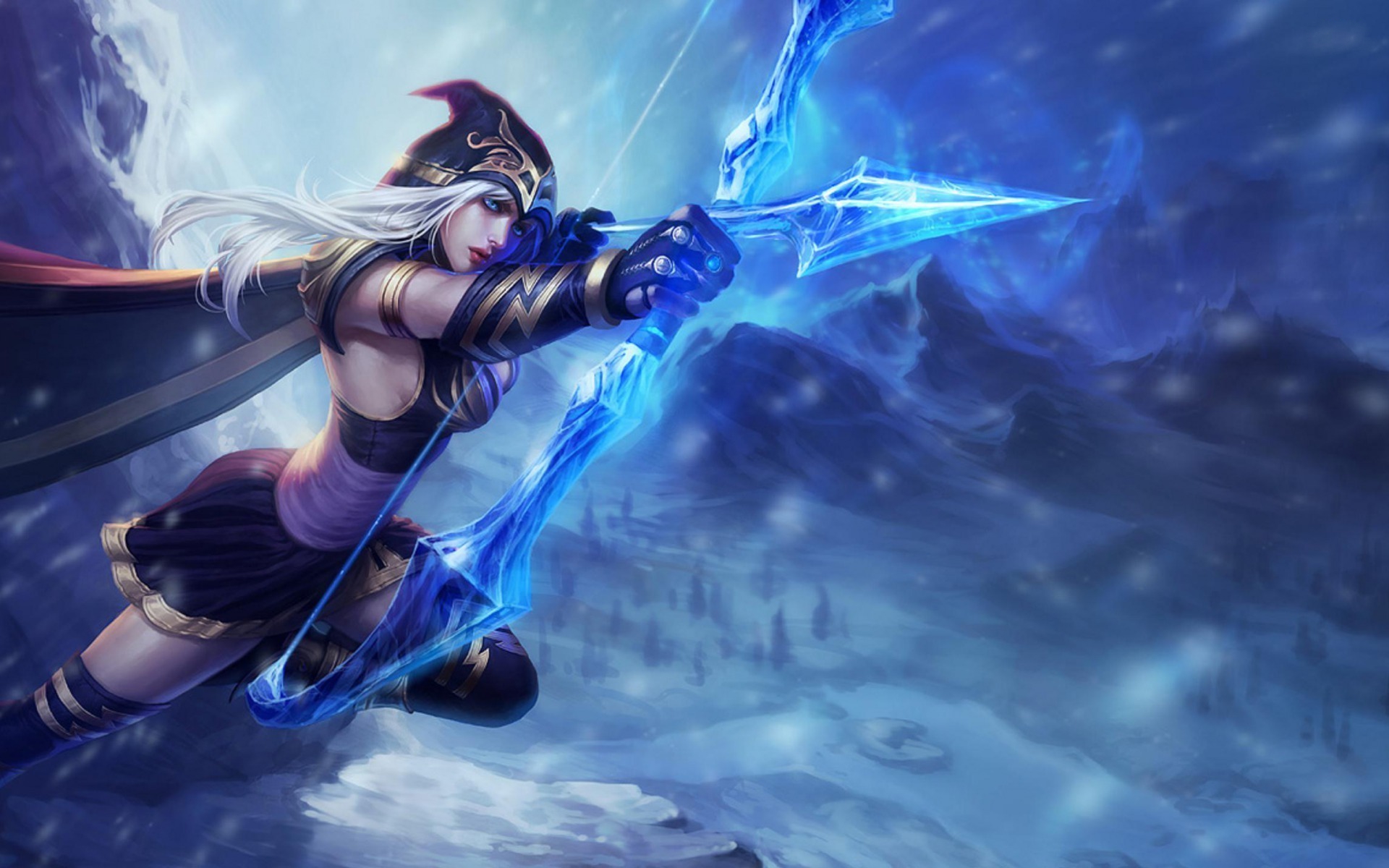 Ashe from League of Legends aiming bow HD Wallpaper