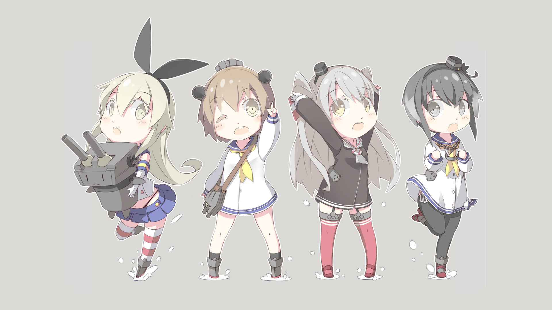 Four chibi girls from Kantai Collection HD Wallpaper