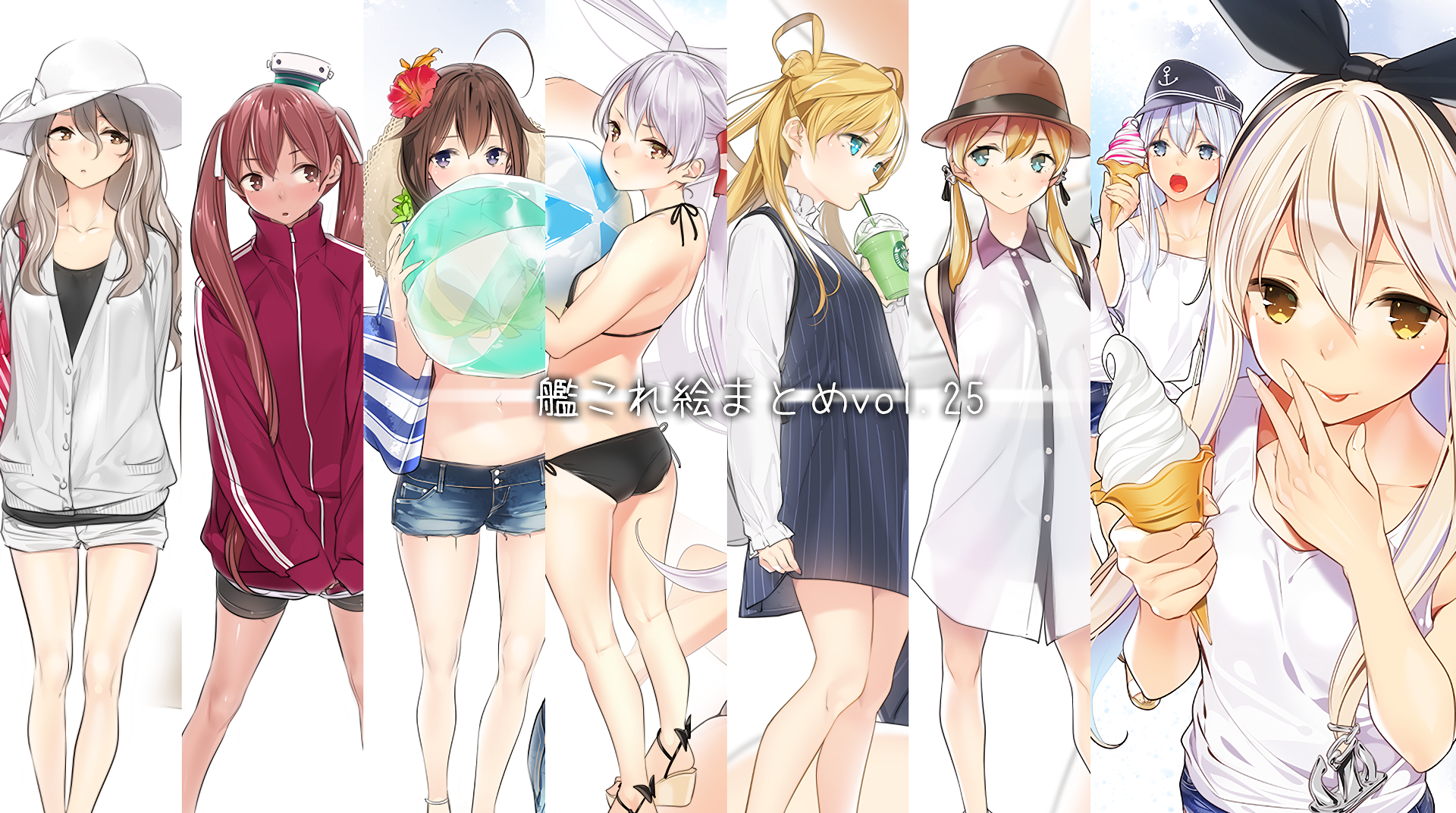 Girls from Kancolle at the beach HD Wallpaper