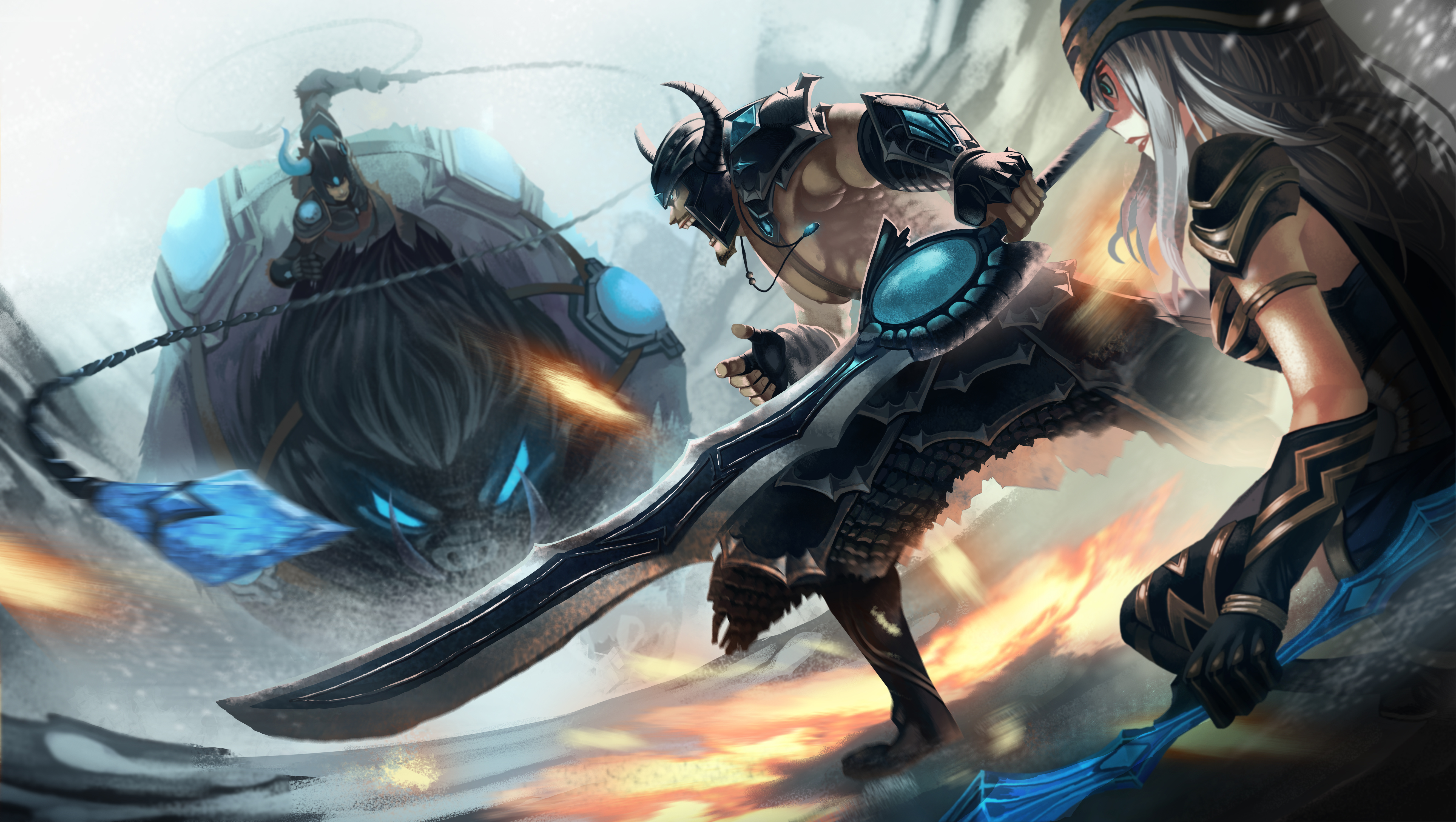 Ashe and Sejuani from League of Legends fighting HD Wallpaper