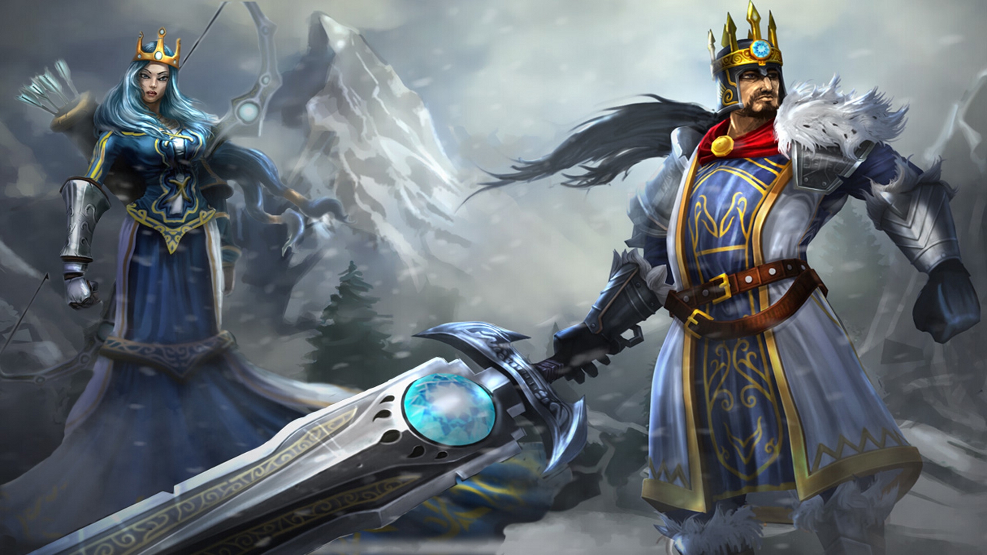 Ashe and Tryndamere from League of Legends in a snowy landscape HD Wallpaper