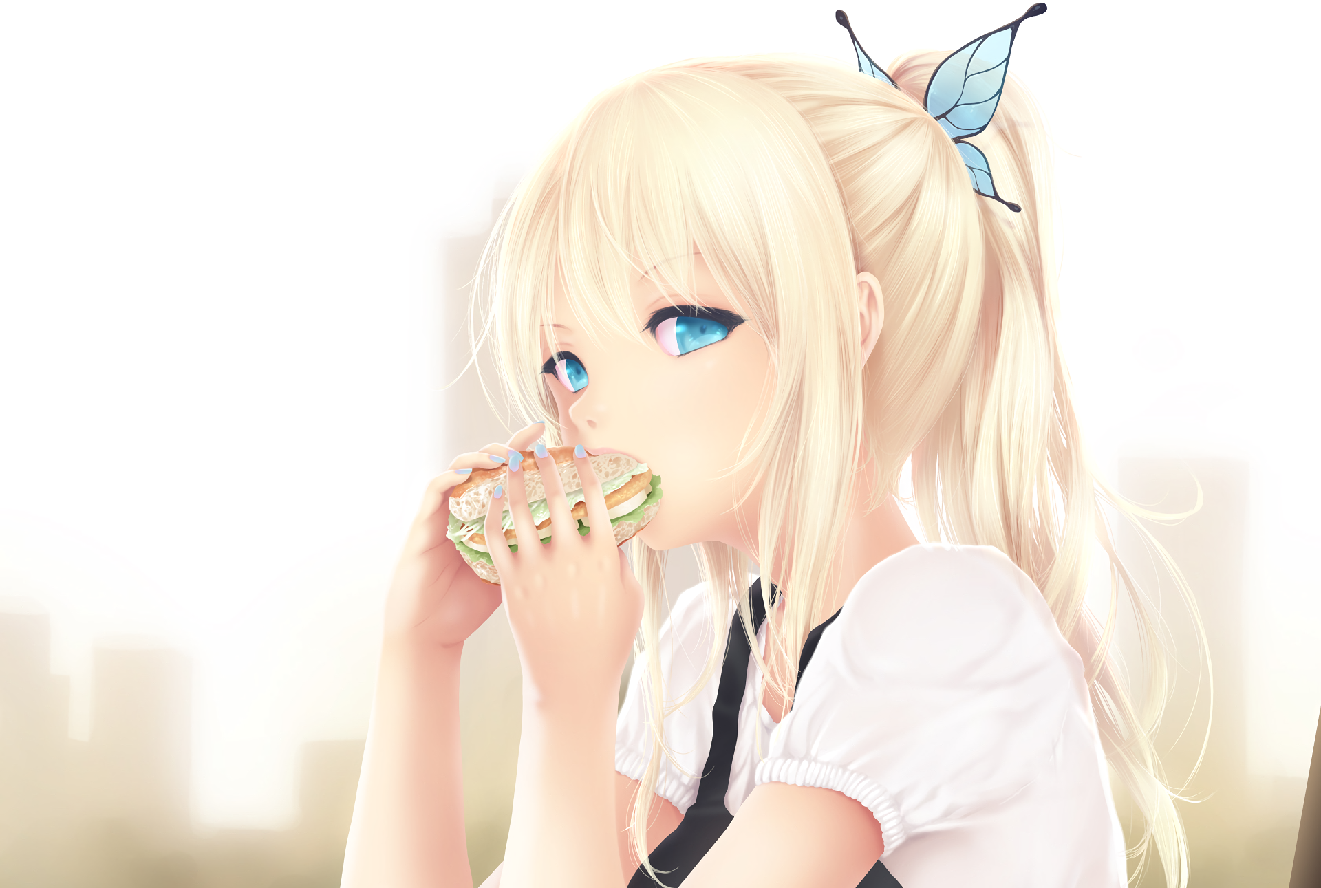 Sena Kashiwazaki eating a sandwich HD Wallpaper