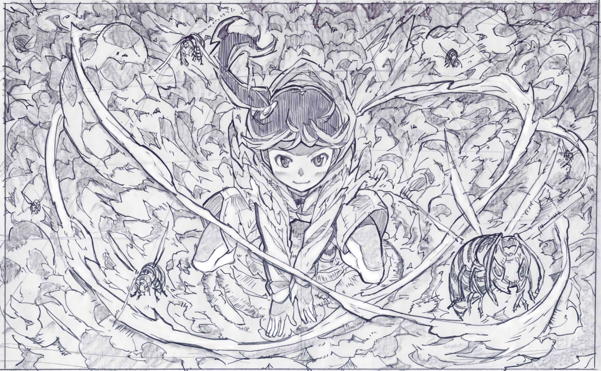Karen Araragi surrounded by insects HD Wallpaper
