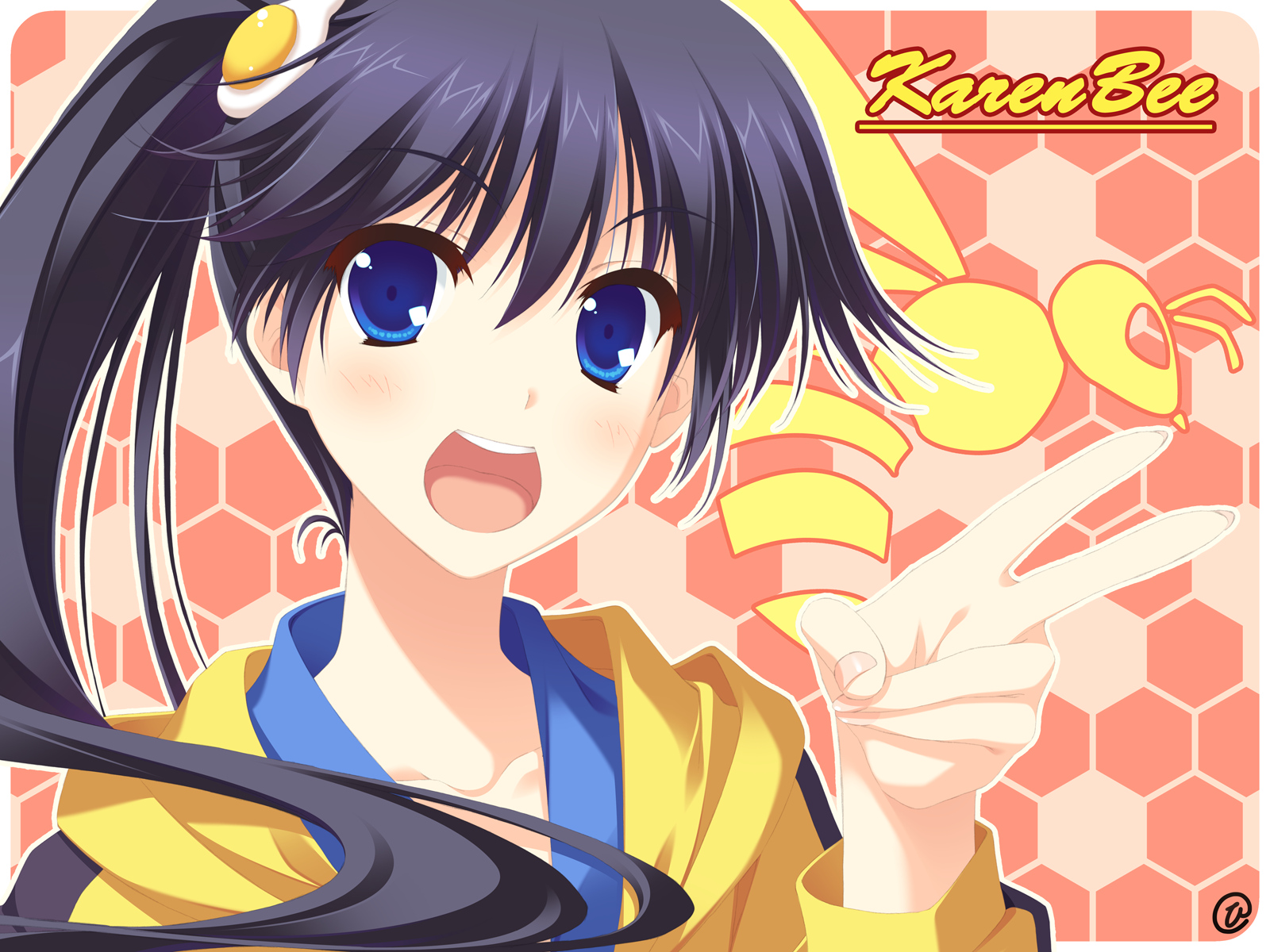 Karen Bee anime girl with bee background HD Wallpaper