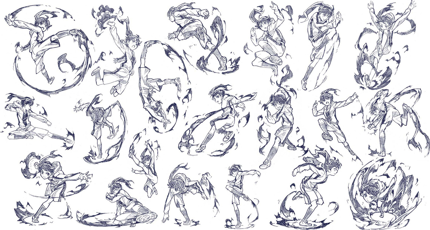 Character sketches with dark energy effects HD Wallpaper