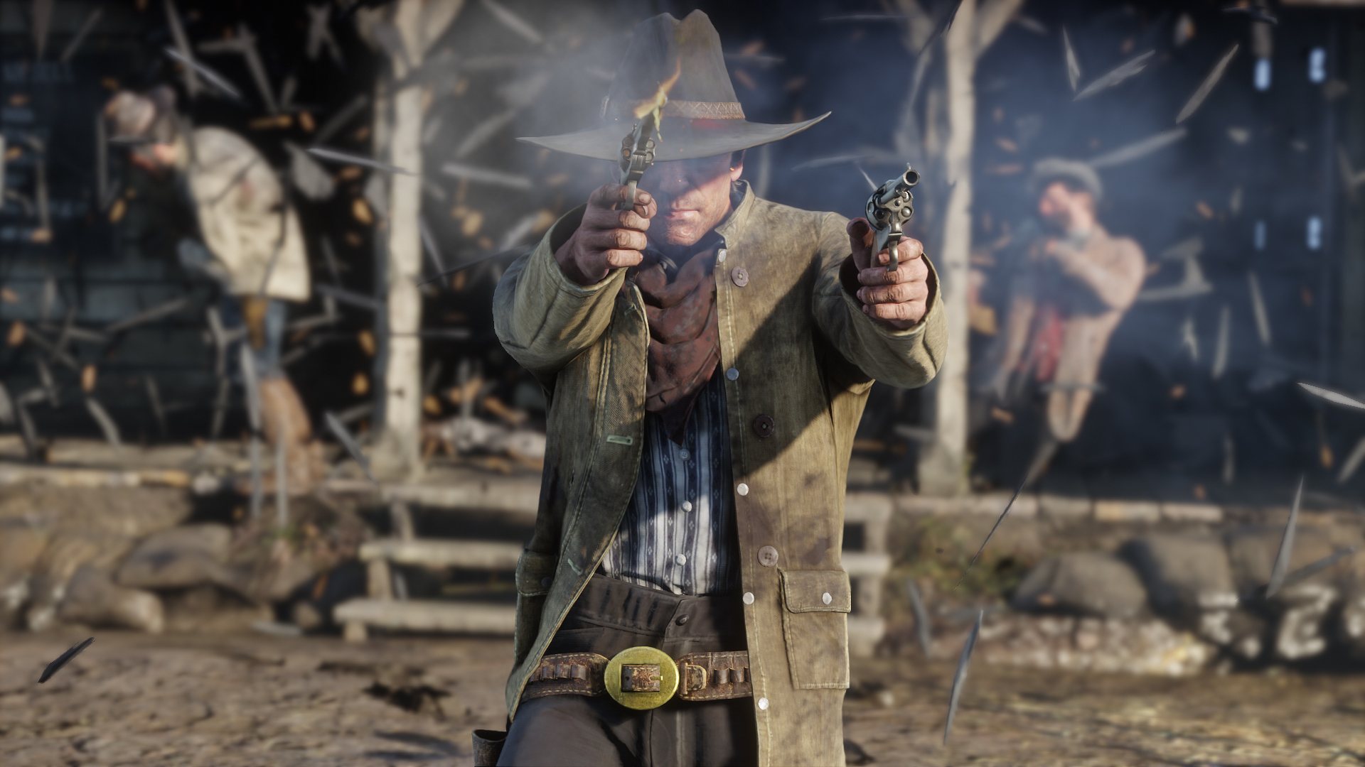 Arthur Morgan in a shootout HD Wallpaper