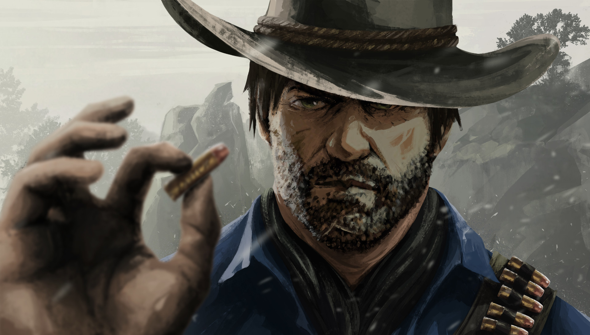 Arthur Morgan from Red Dead Redemption holding a bullet HD Wallpaper