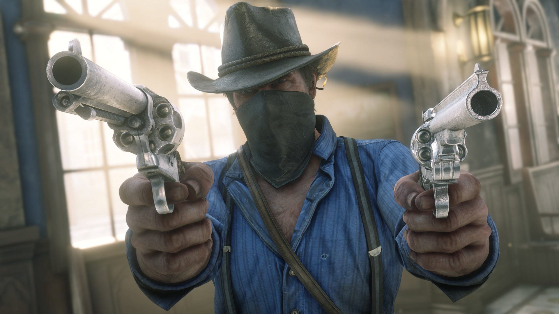Arthur Morgan from Red Dead Redemption 2 holding revolvers HD Wallpaper