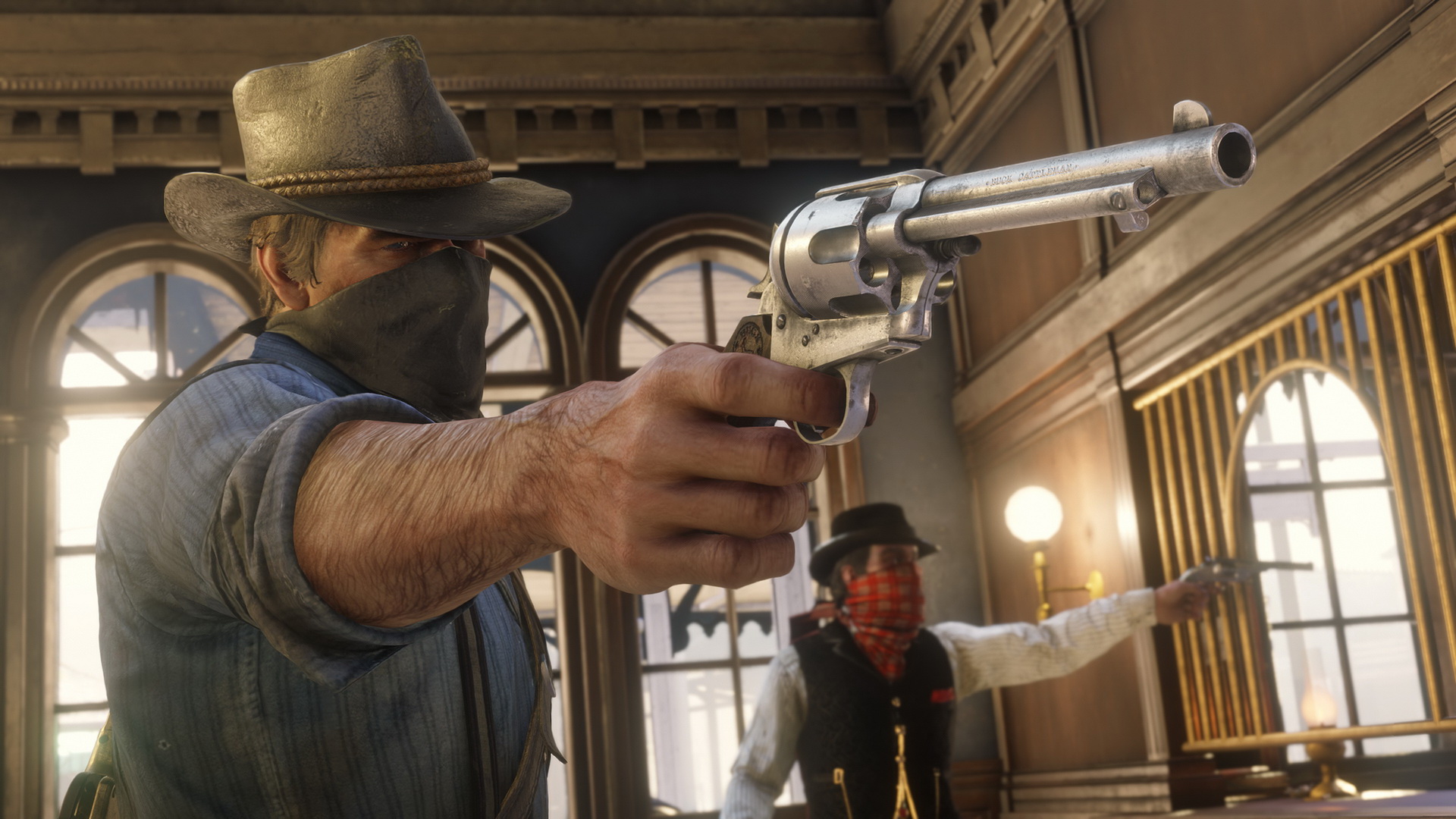 Arthur Morgan from Red Dead Redemption 2 holding a gun HD Wallpaper