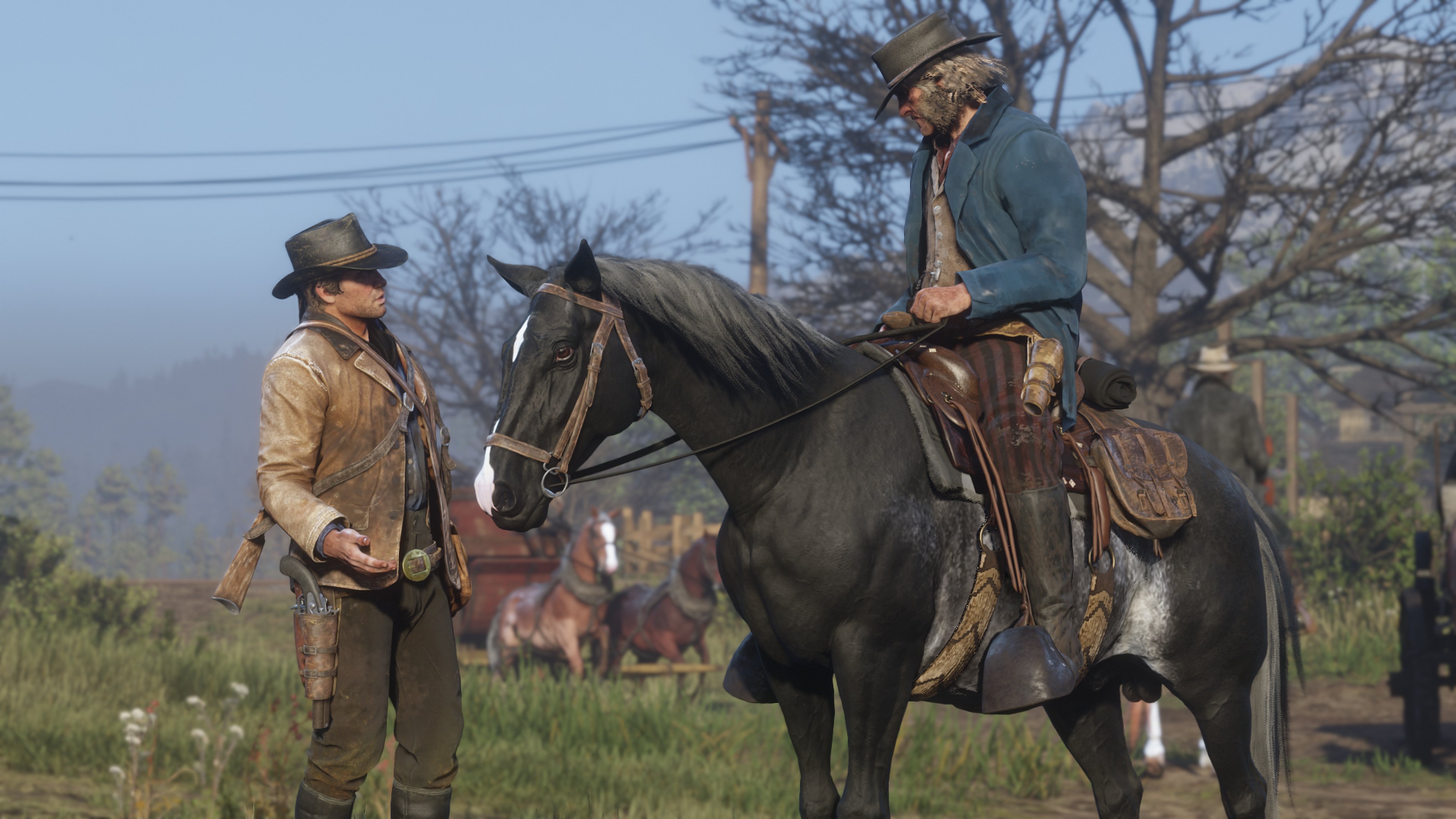 Arthur Morgan and man on horseback in Red Dead Redemption 2 HD Wallpaper