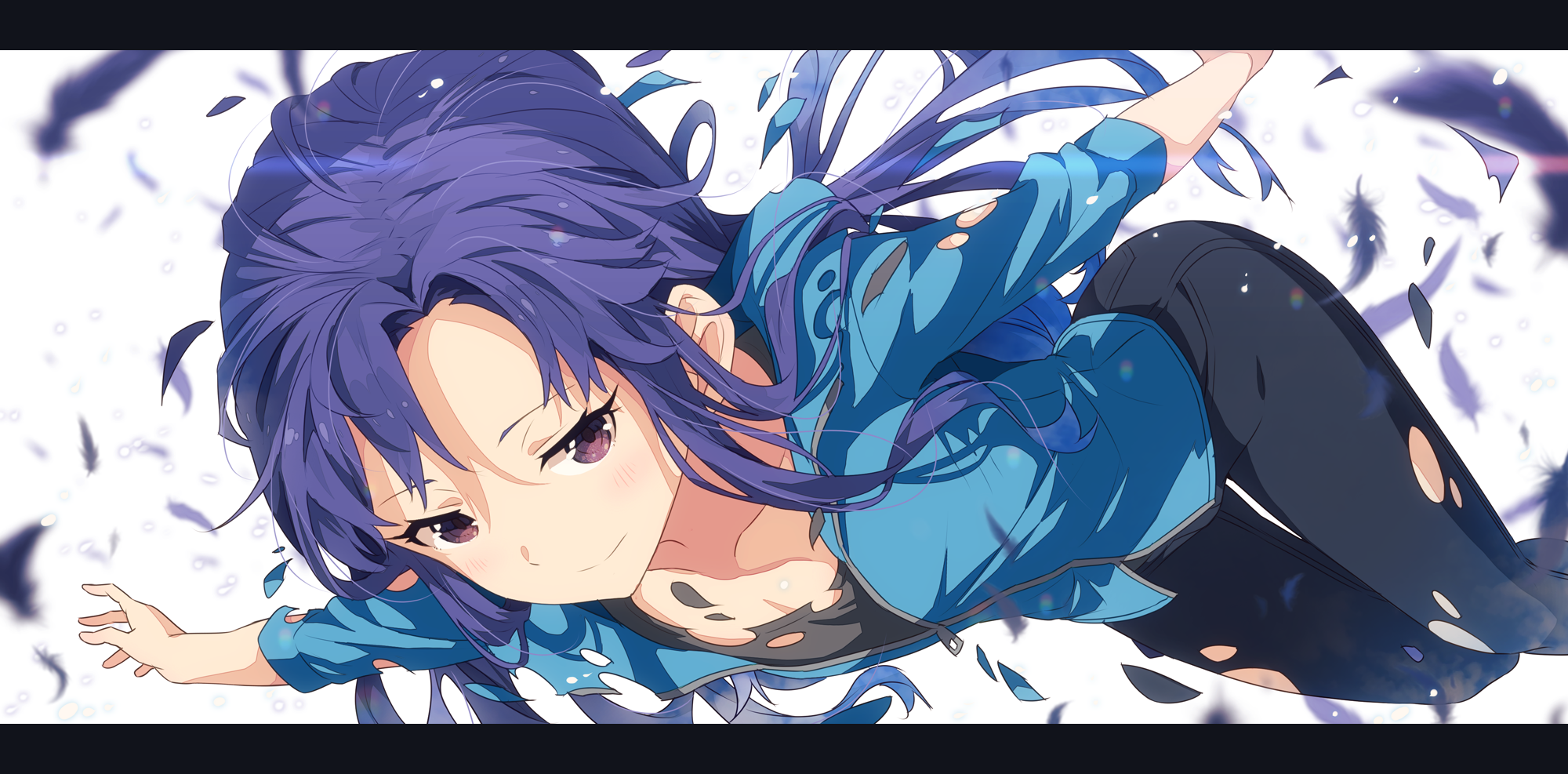 Chihaya Kisaragi falling with feathers HD Wallpaper