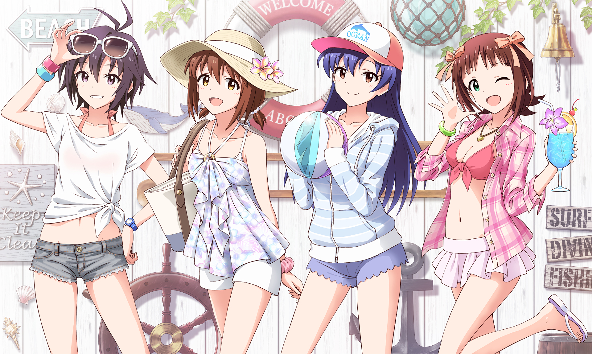 4 Girls in Summer Outfits at the Beach HD Wallpaper