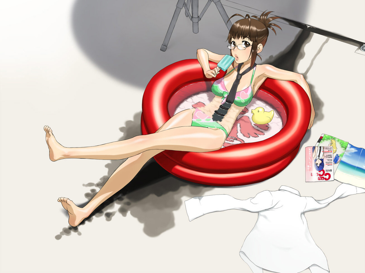 Chihaya Kisaragi in a bikini eating ice cream HD Wallpaper