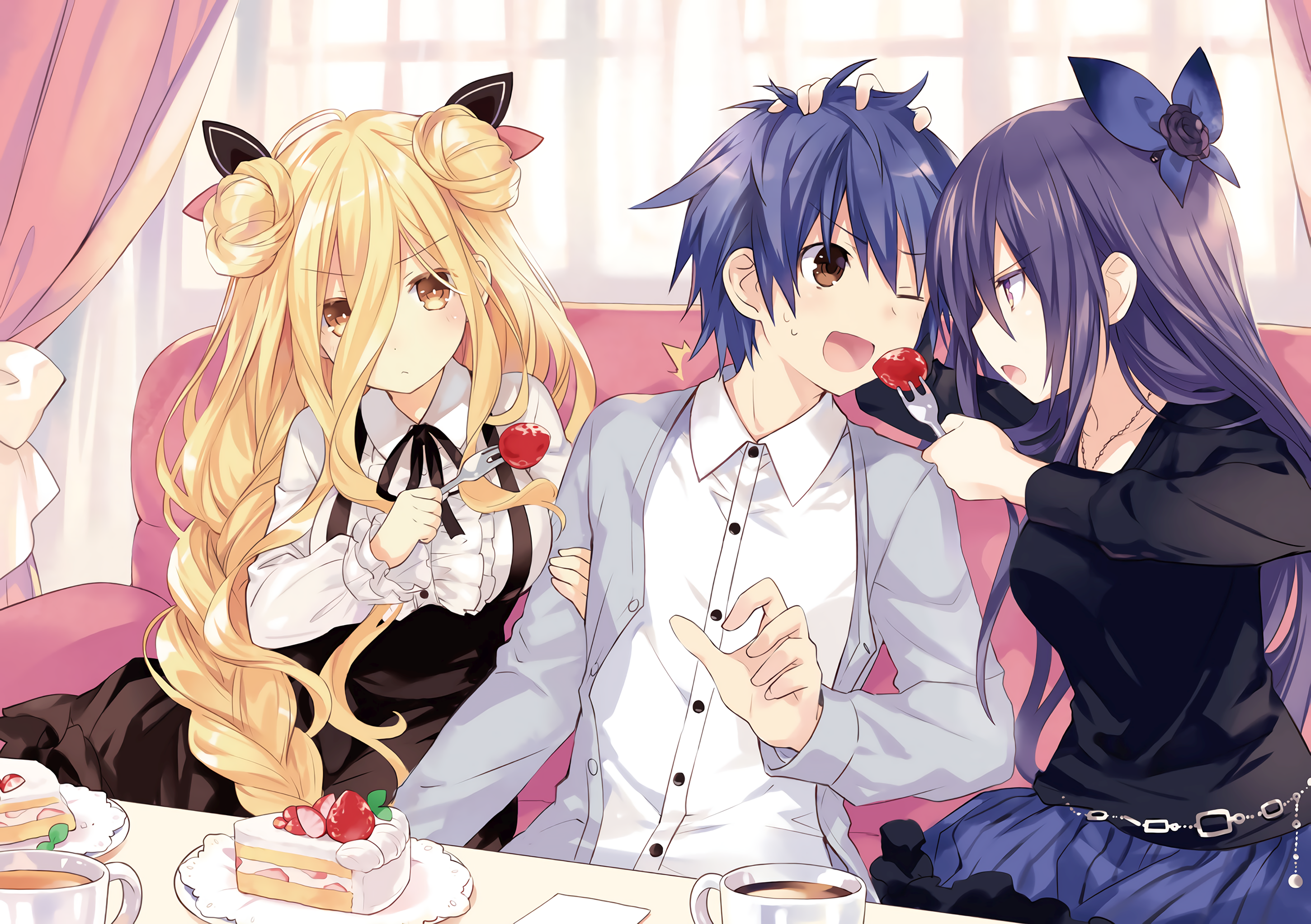 Tohka Yatogami and two others eating cake HD Wallpaper