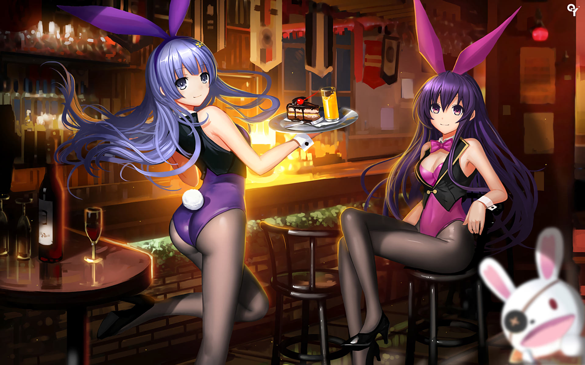 Tohka Yatogami in Bunny Outfits at a Bar HD Wallpaper
