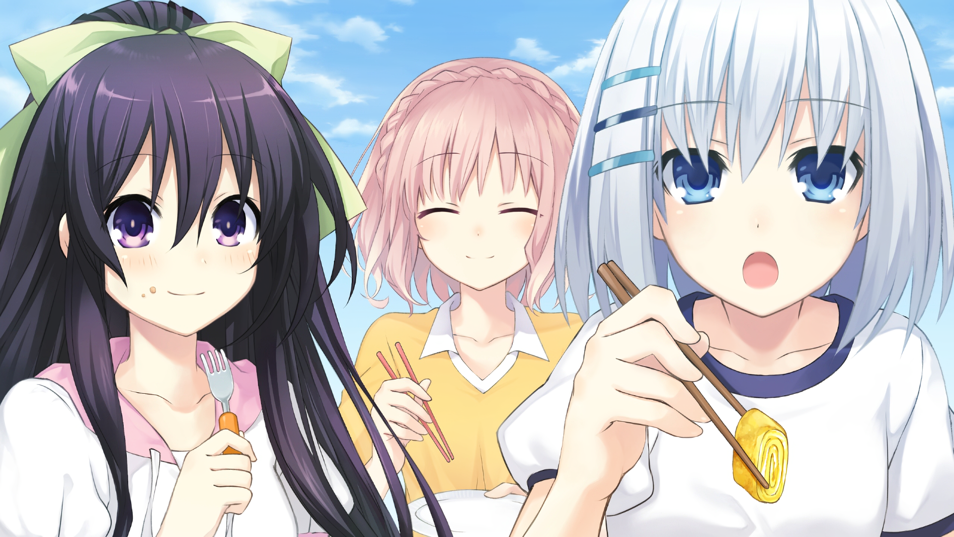 Tohka Yatogami and friends eating HD Wallpaper