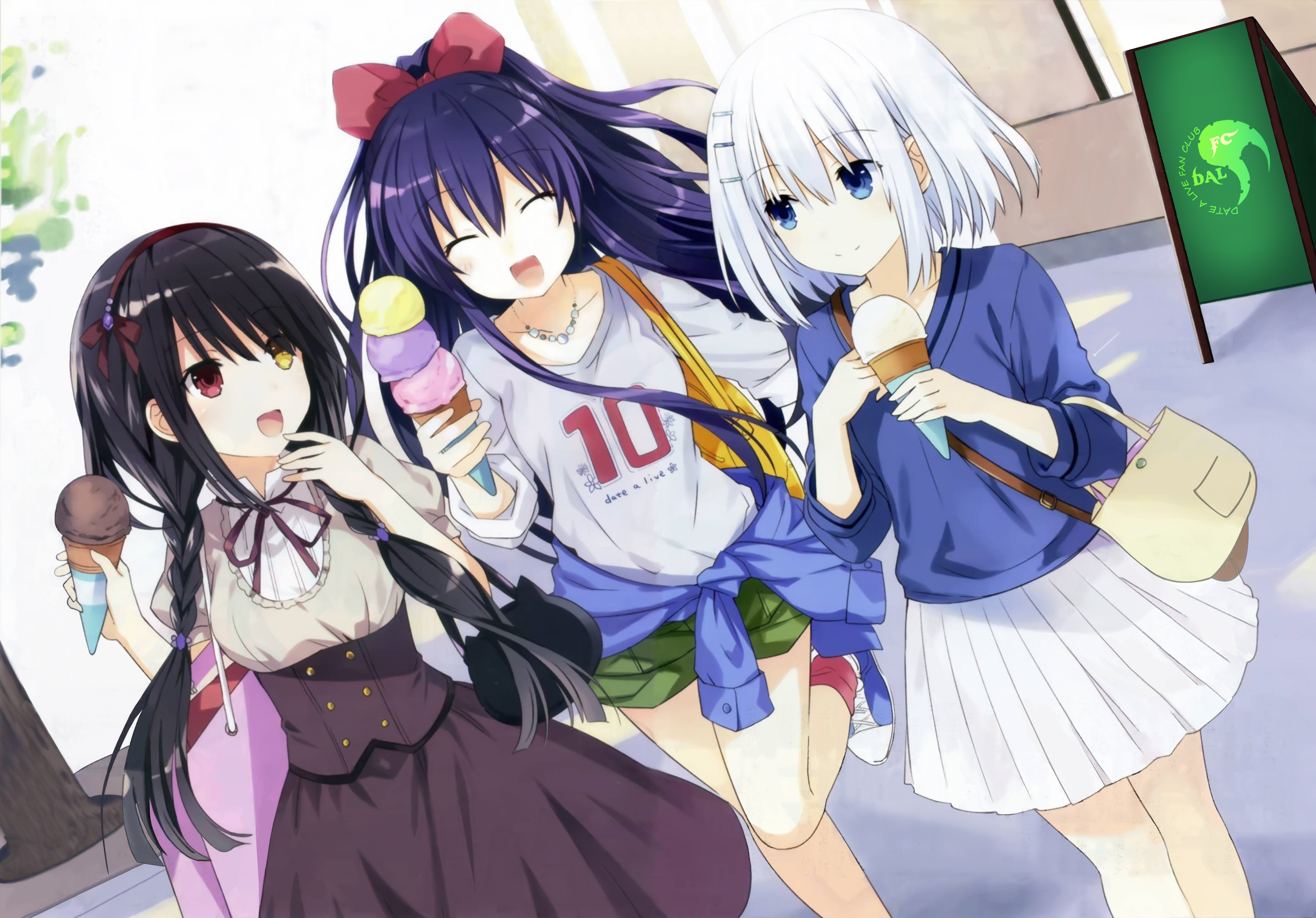 Tohka Yatogami and friends eating ice cream HD Wallpaper