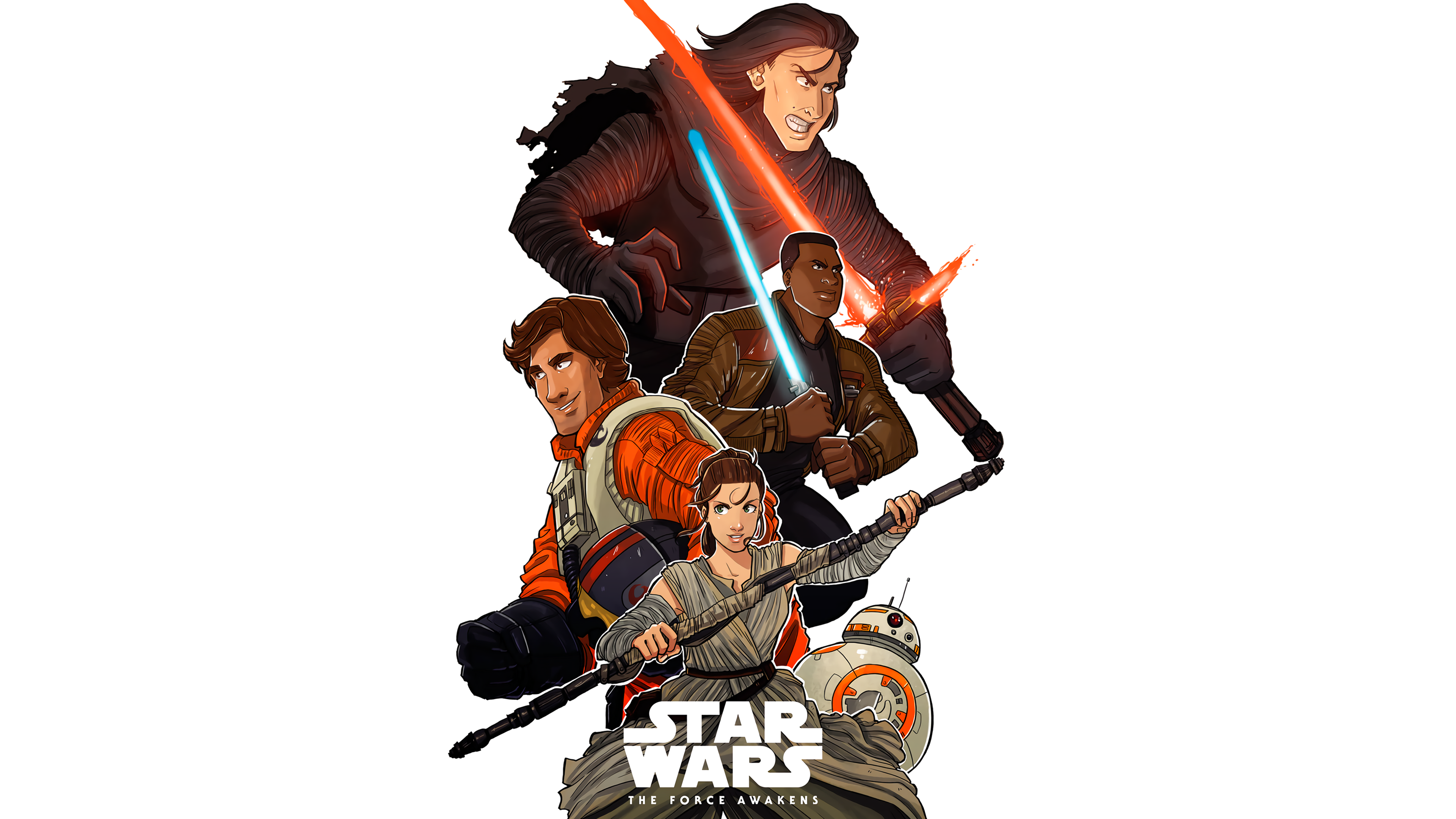 Star Wars: The Force Awakens characters with lightsabers HD Wallpaper
