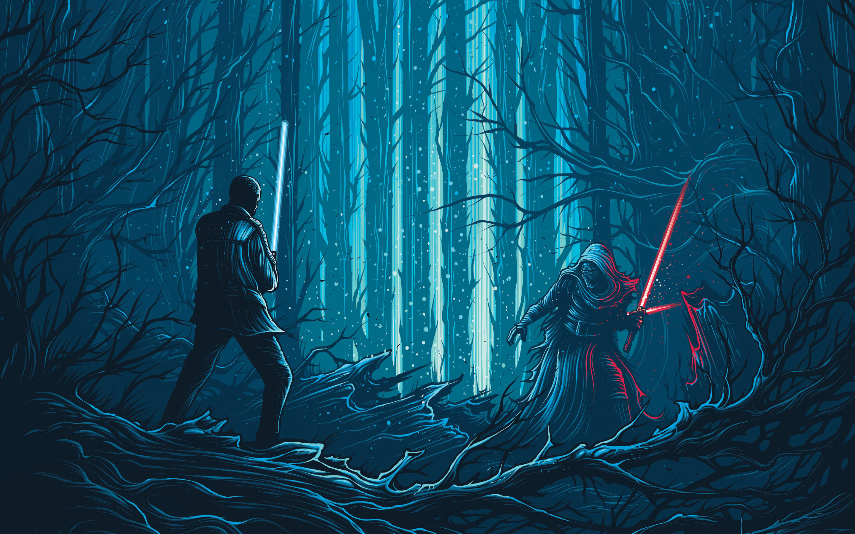 Finn and Kylo Ren from Star Wars in a forest HD Wallpaper