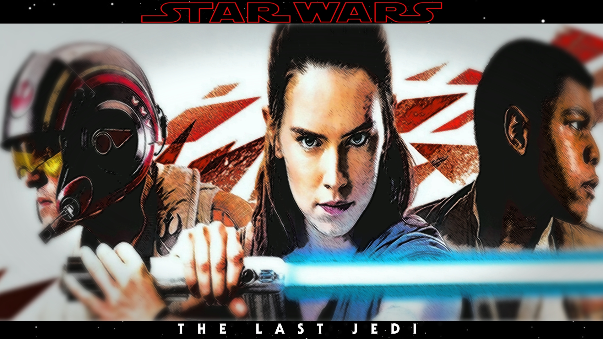 Star Wars The Last Jedi Poster with Finn, Rey, and Poe HD Wallpaper