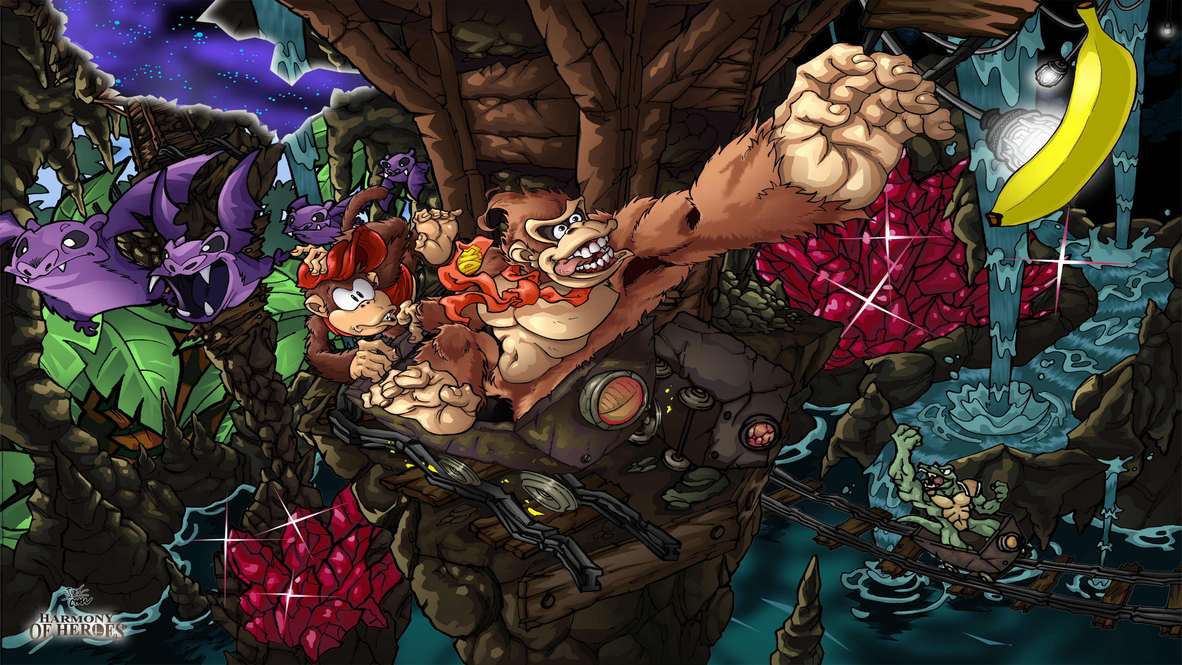 Donkey Kong and Diddy Kong in a cave HD Wallpaper