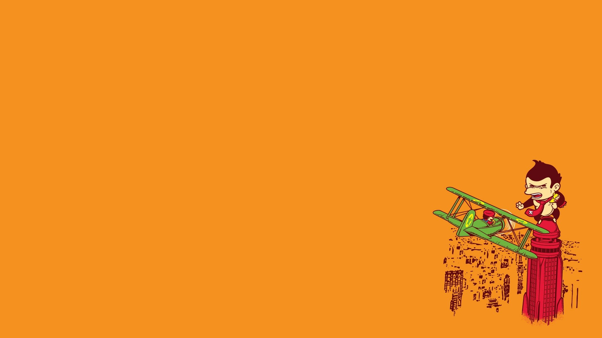 Donkey Kong on a building with a biplane HD Wallpaper