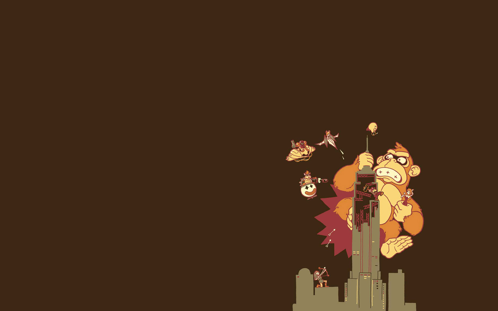 Donkey Kong climbing Empire State Building with Mario characters HD Wallpaper