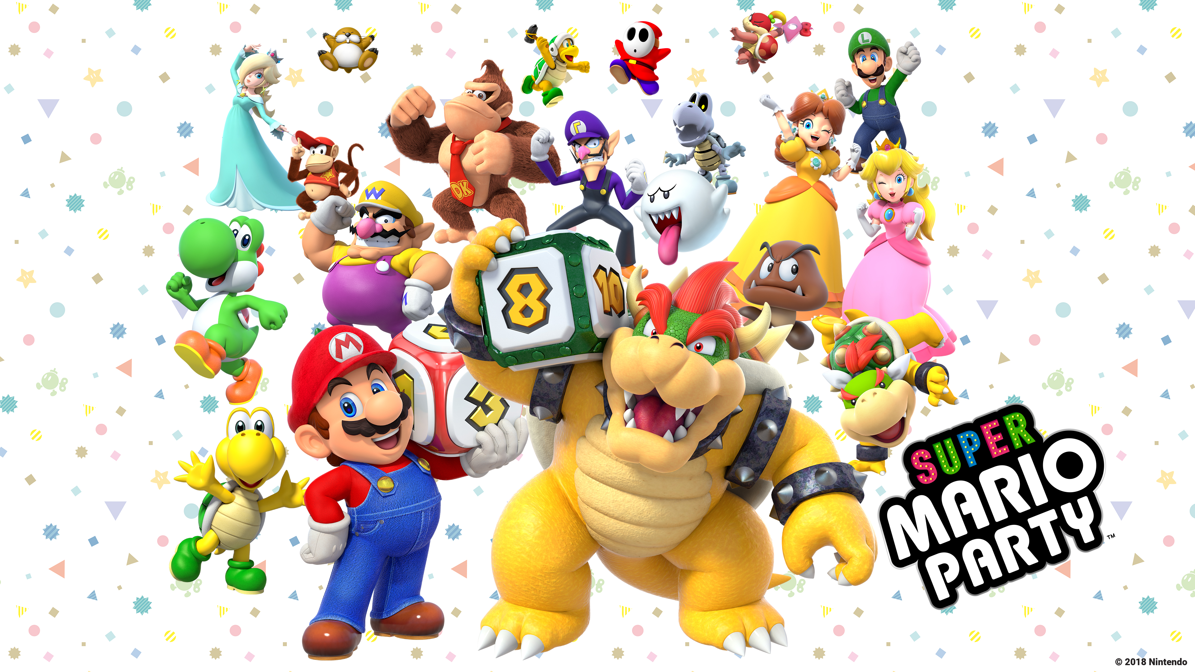 Super Mario Party characters with Bowser holding dice HD Wallpaper