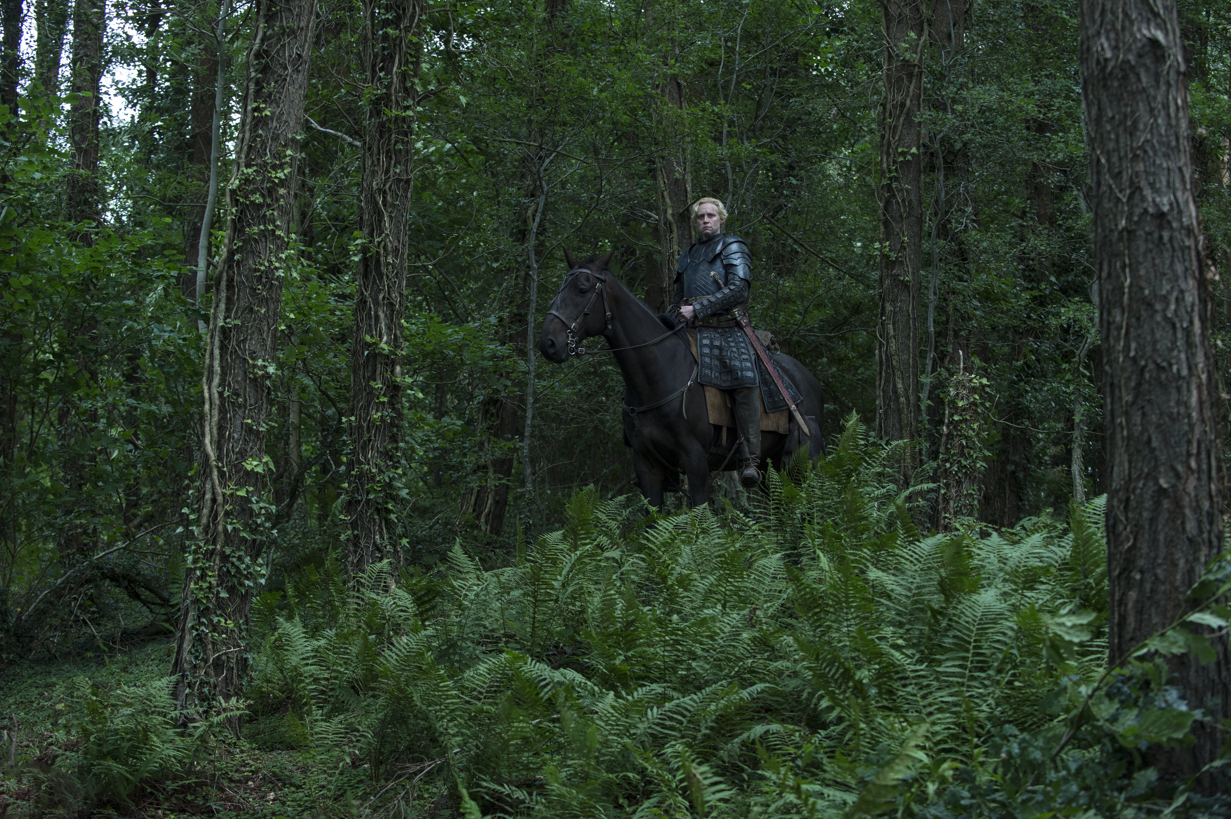 Brienne of Tarth on horseback in a forest HD Wallpaper