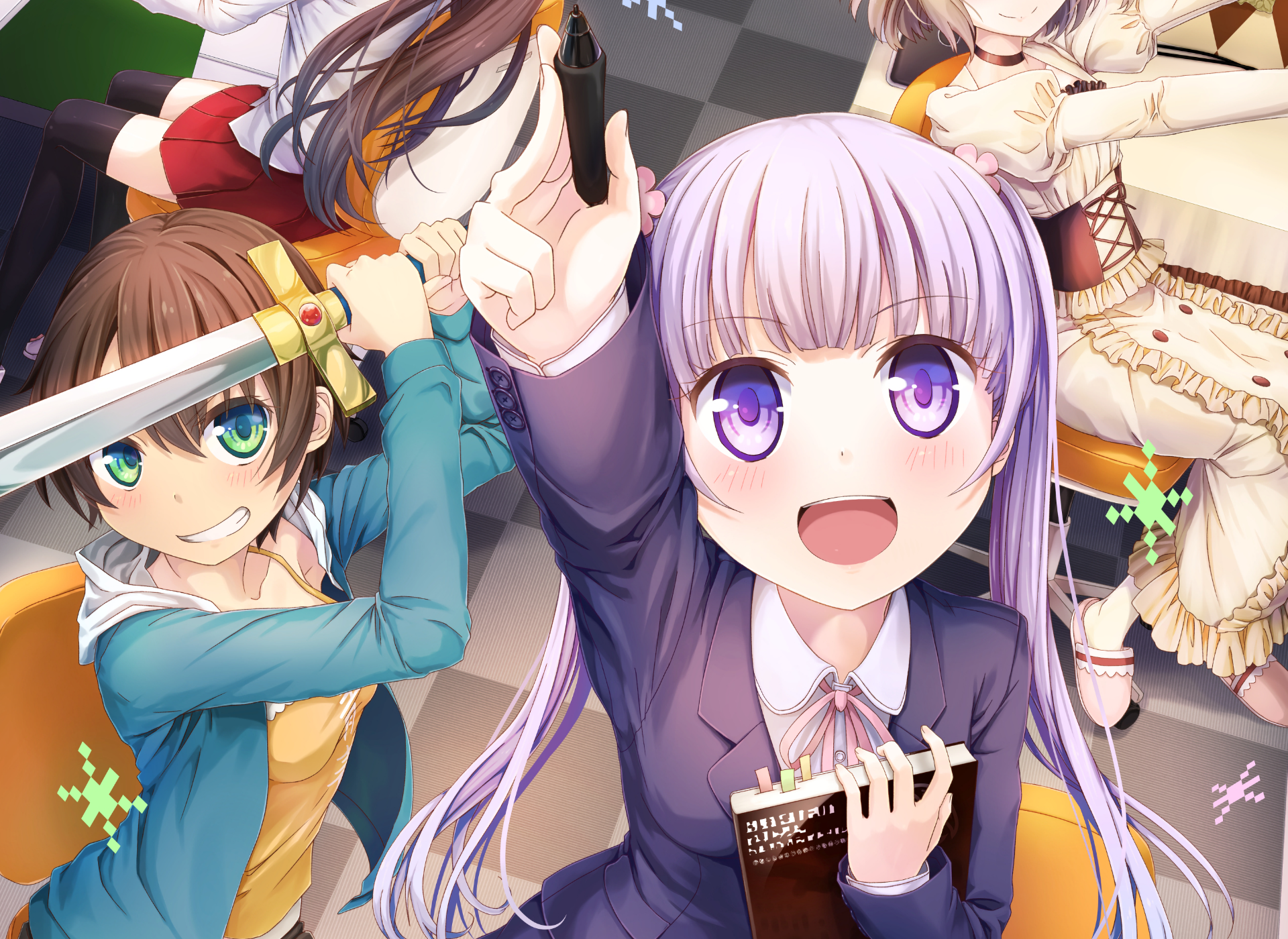 Aoba Suzukaze and friends with swords and markers HD Wallpaper