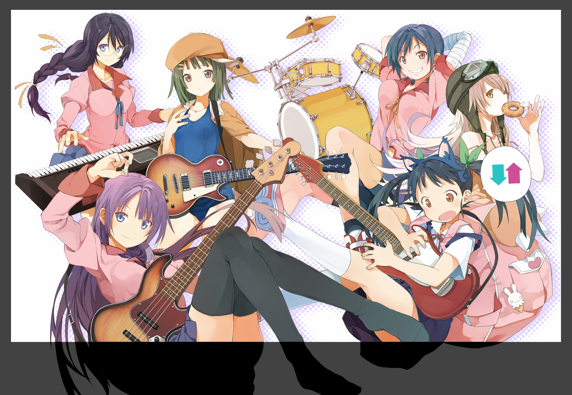 Anime girls playing musical instruments HD Wallpaper