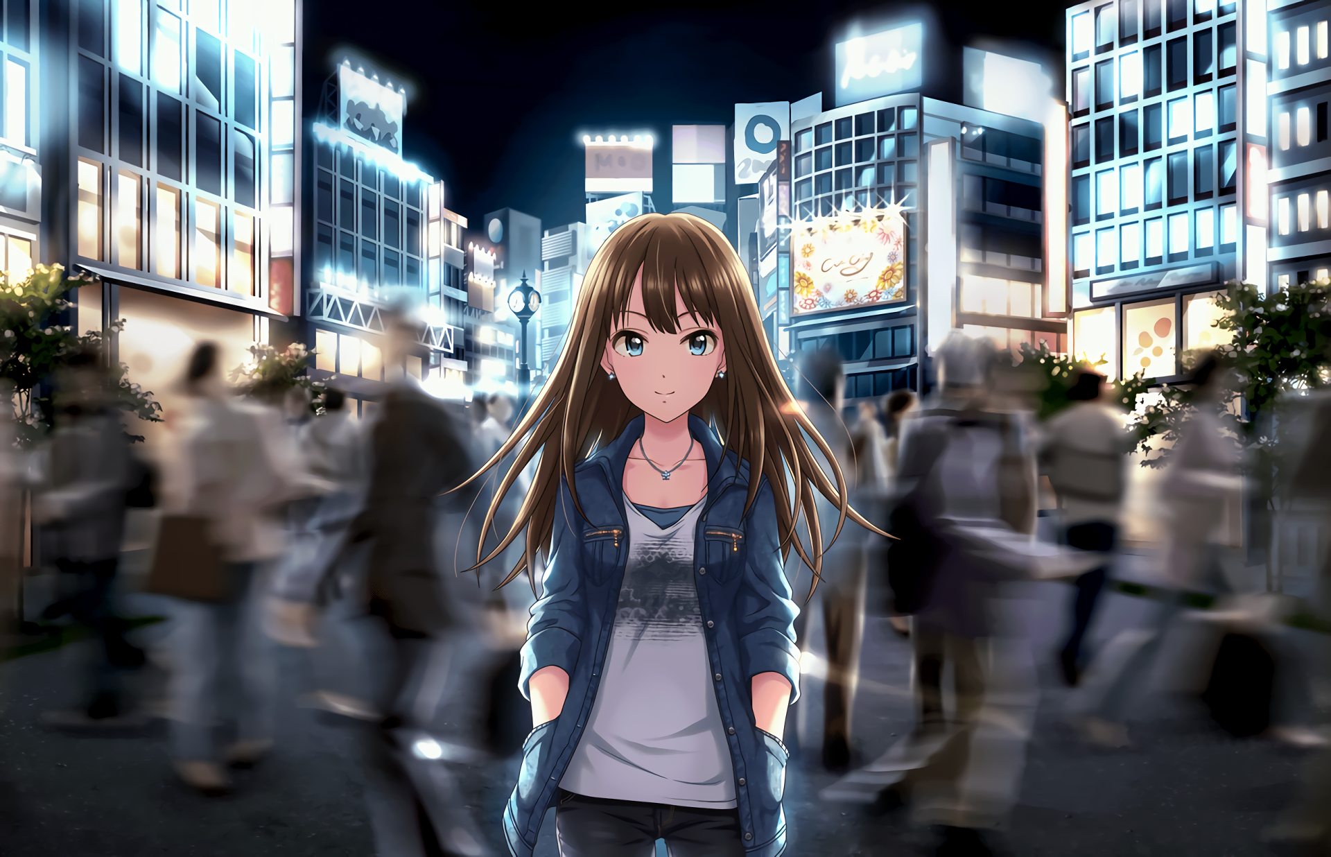 Rin Shibuya in a busy city at night HD Wallpaper
