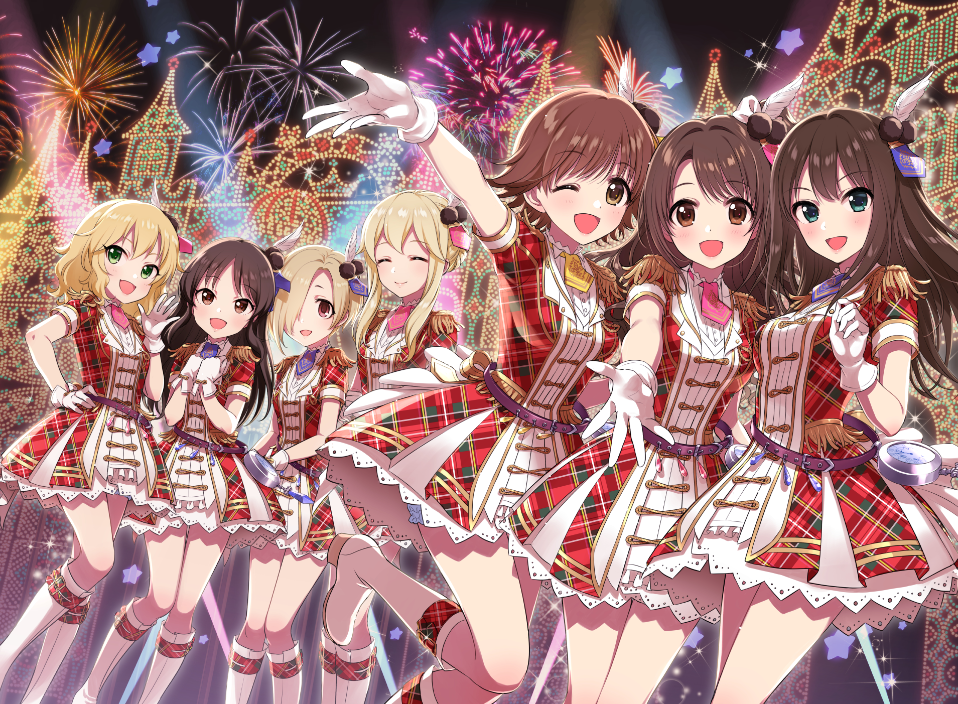Idol group performing with fireworks HD Wallpaper