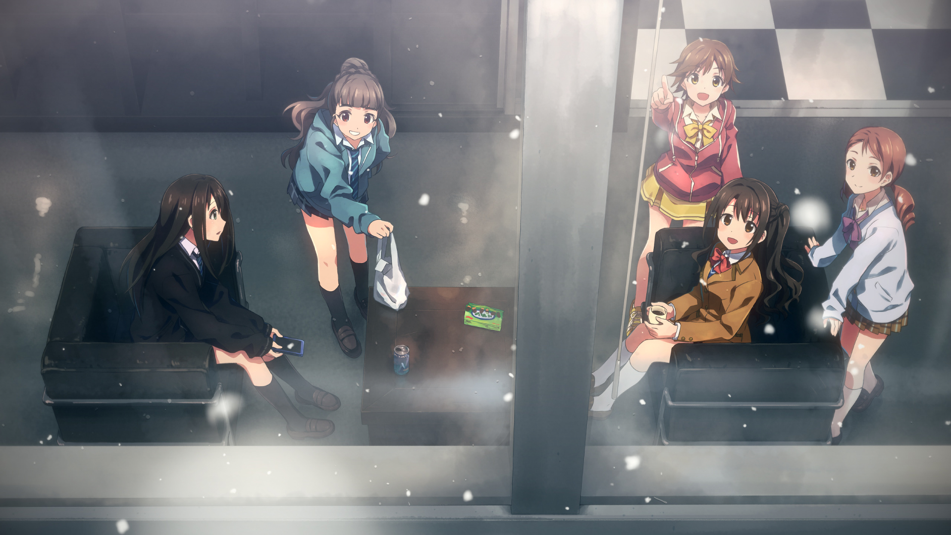 Five girls in school uniforms in a room HD Wallpaper