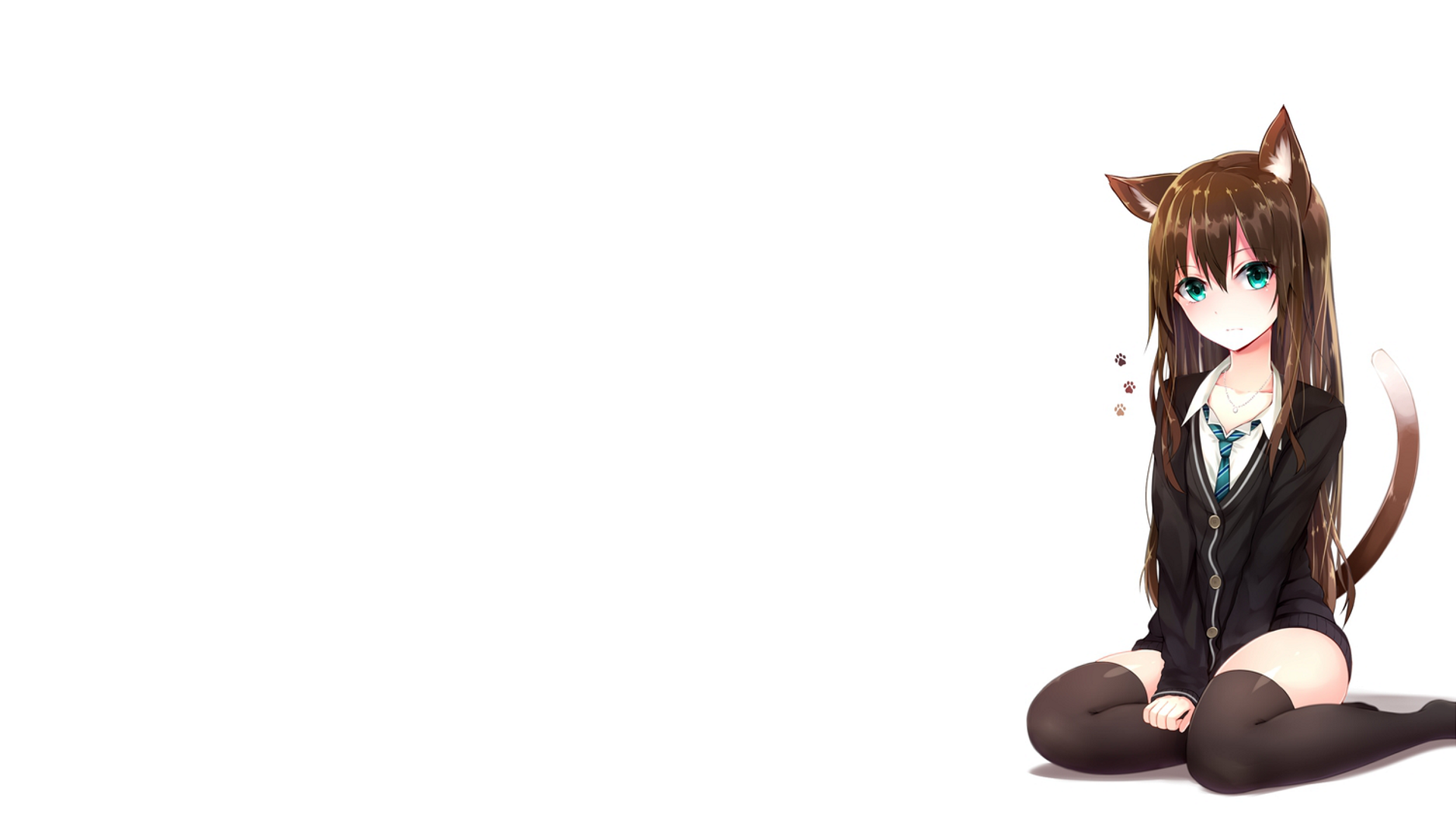 Anime girl with cat ears and tail HD Wallpaper