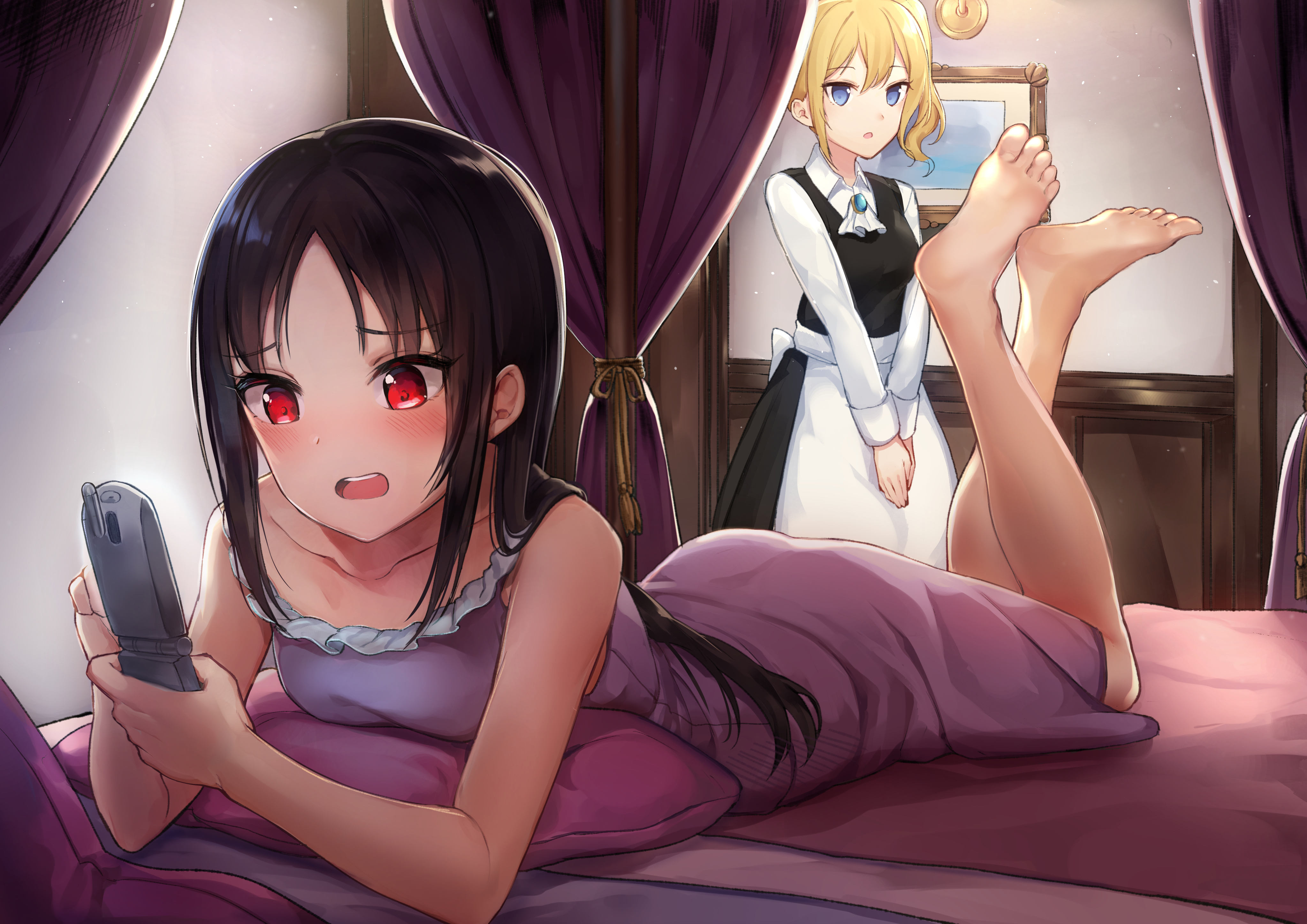 Kaguya Shinomiya and Hayasaka Ai in a bedroom HD Wallpaper