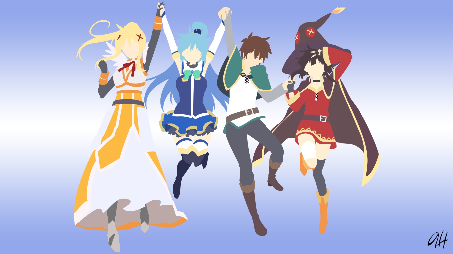 Aqua, Darkness, Kazuma, and Megumin from Konosuba HD Wallpaper