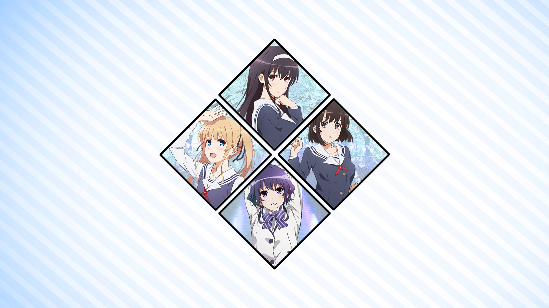 Four anime girls in school uniforms arranged in a diamond HD Wallpaper