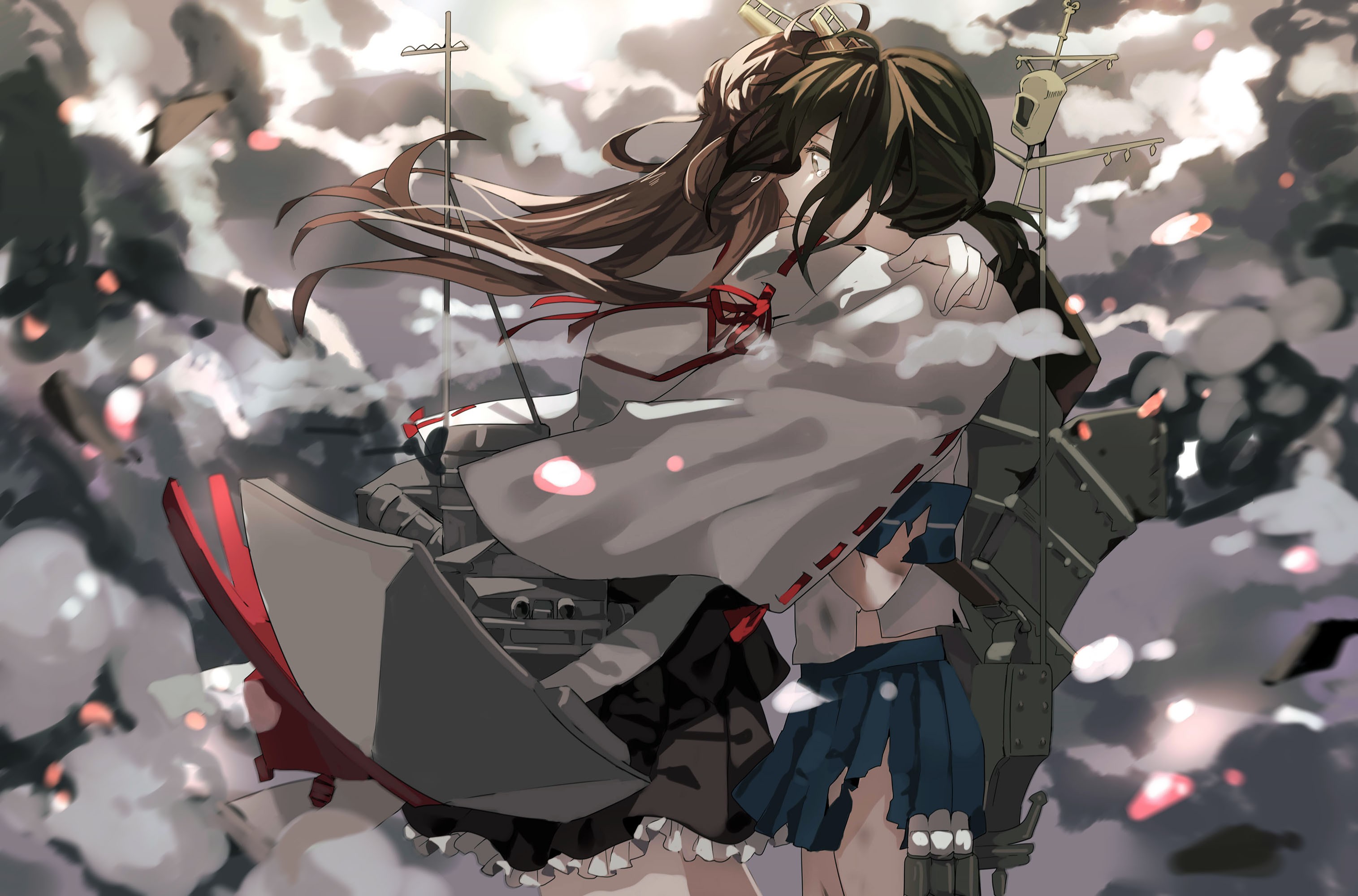 Kongou from Kancolle embracing another girl HD Wallpaper