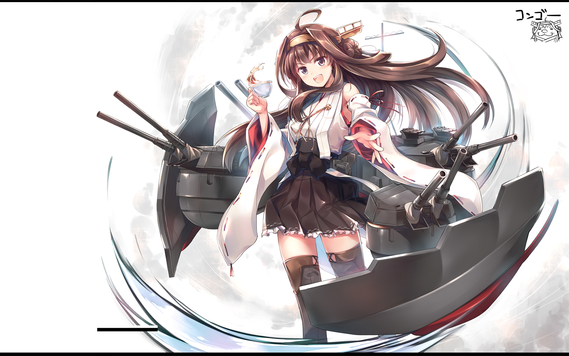 Kongou from Kancolle holding a teacup HD Wallpaper