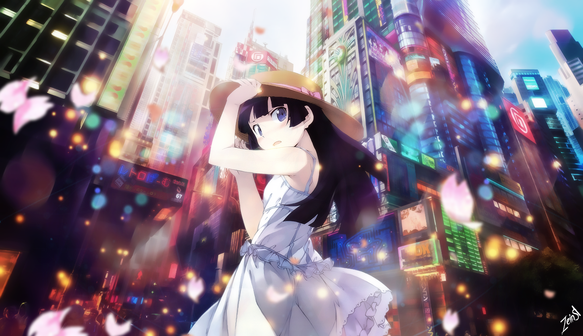 Ruri Gokō in a city at night HD Wallpaper