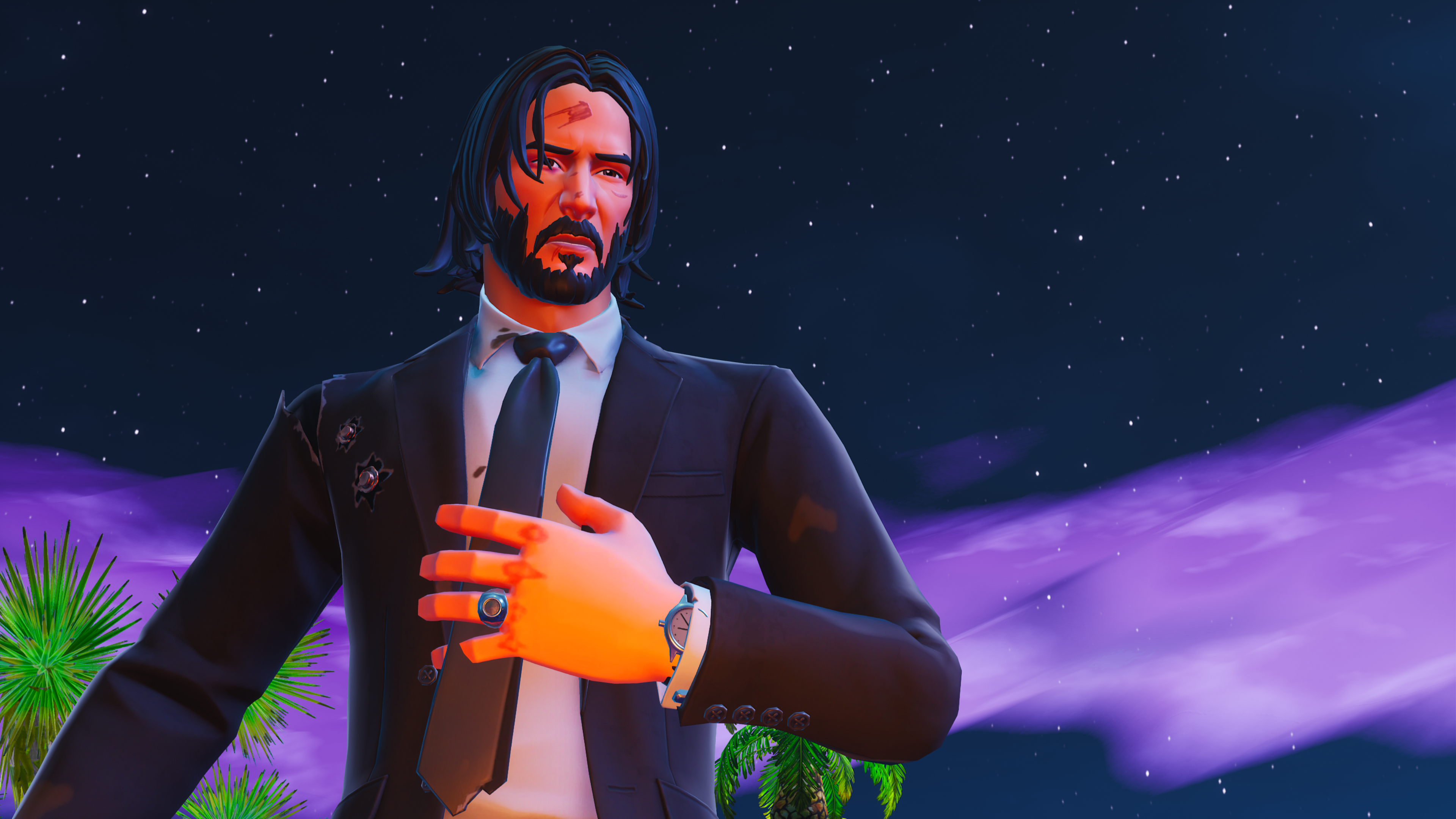 John Wick in Dark Suit Under Starry Night Sky HD Wallpaper