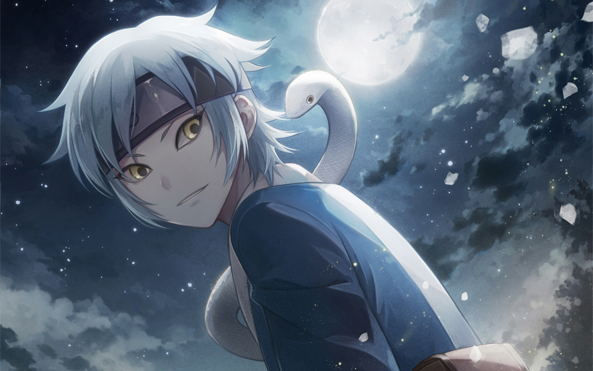 Mitsuki from Naruto with a snake under the moon HD Wallpaper
