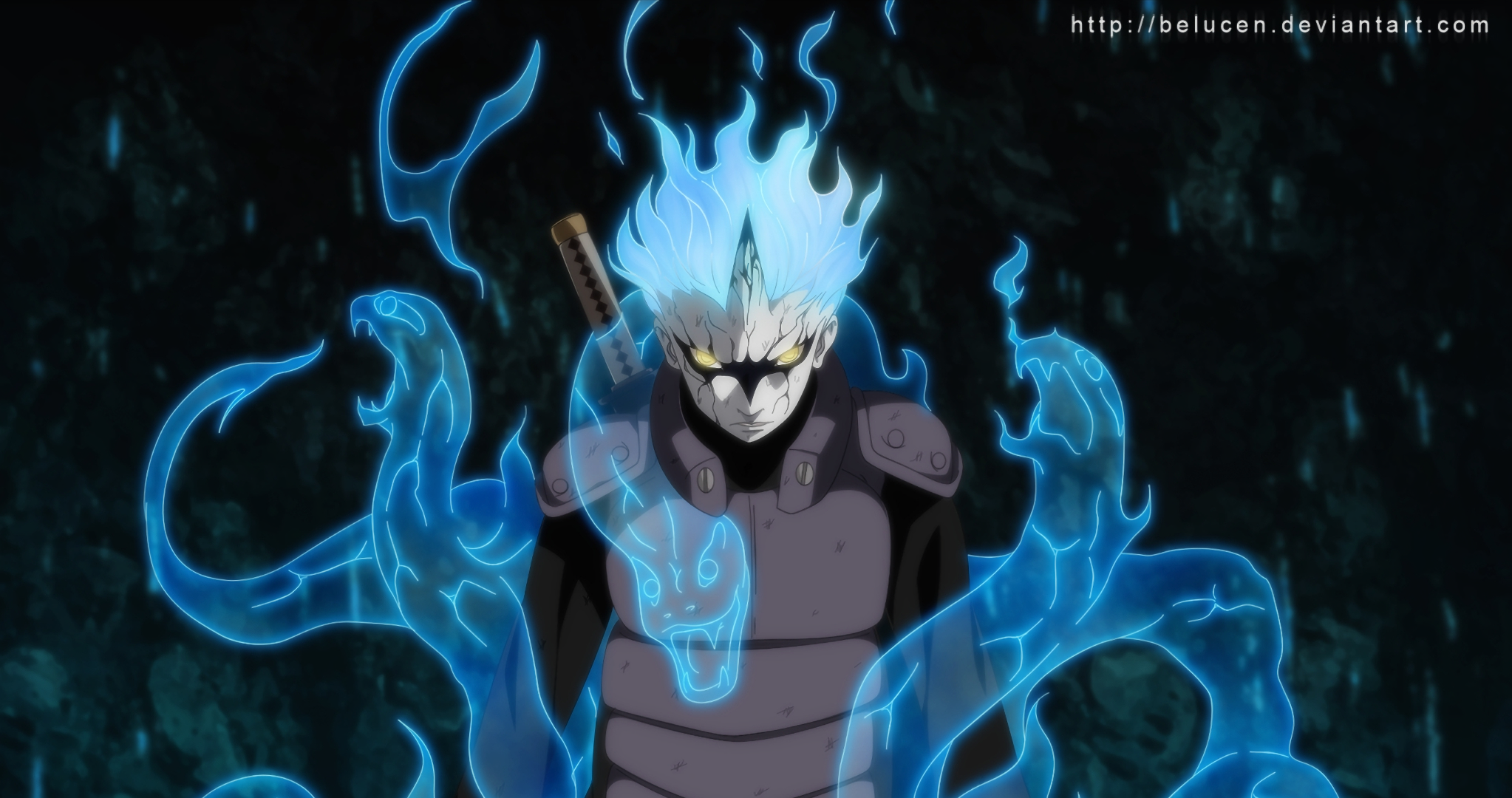 Mitsuki from Naruto with blue energy snakes HD Wallpaper