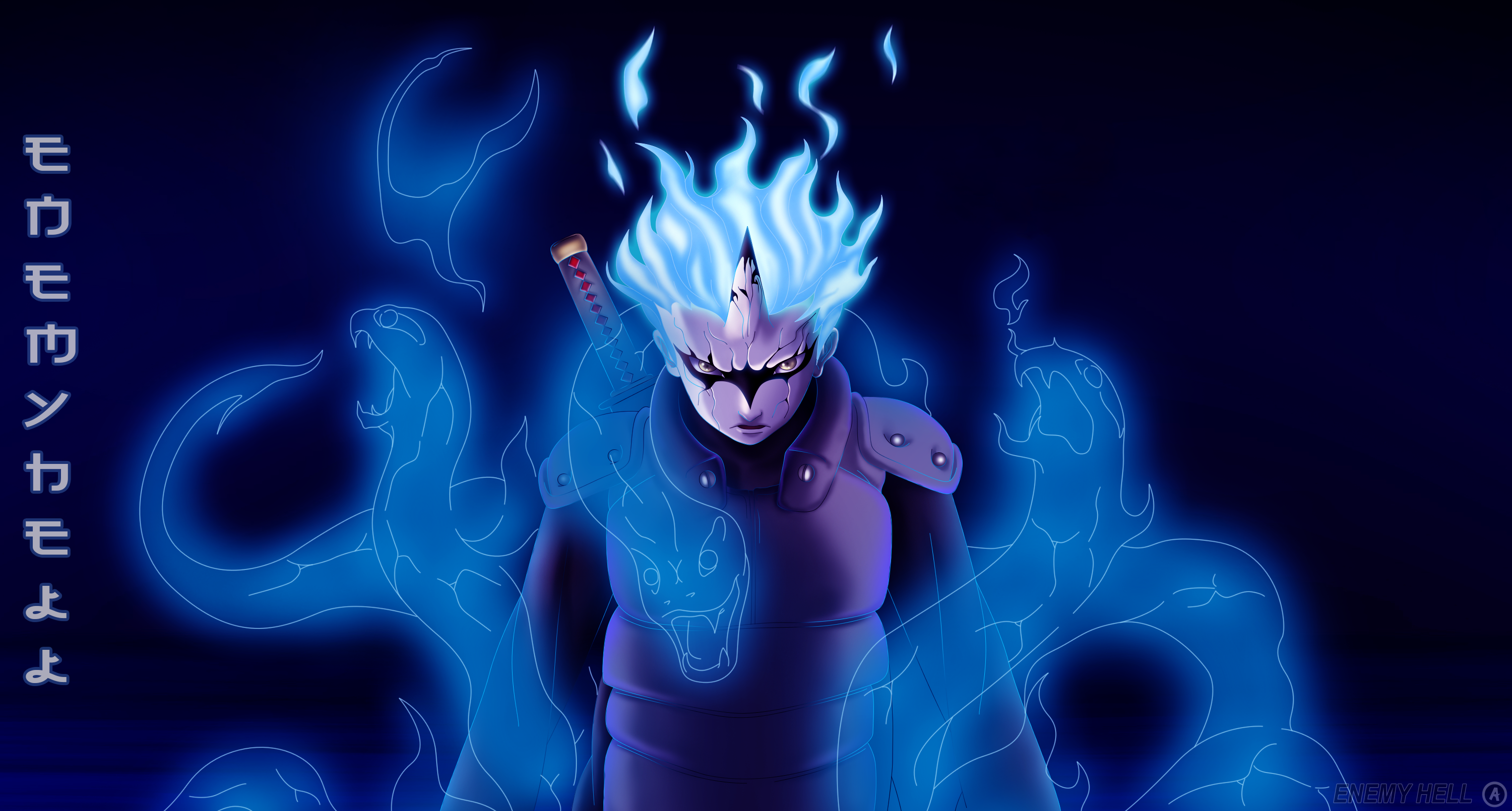 Mitsuki from Naruto with blue spectral snakes HD Wallpaper