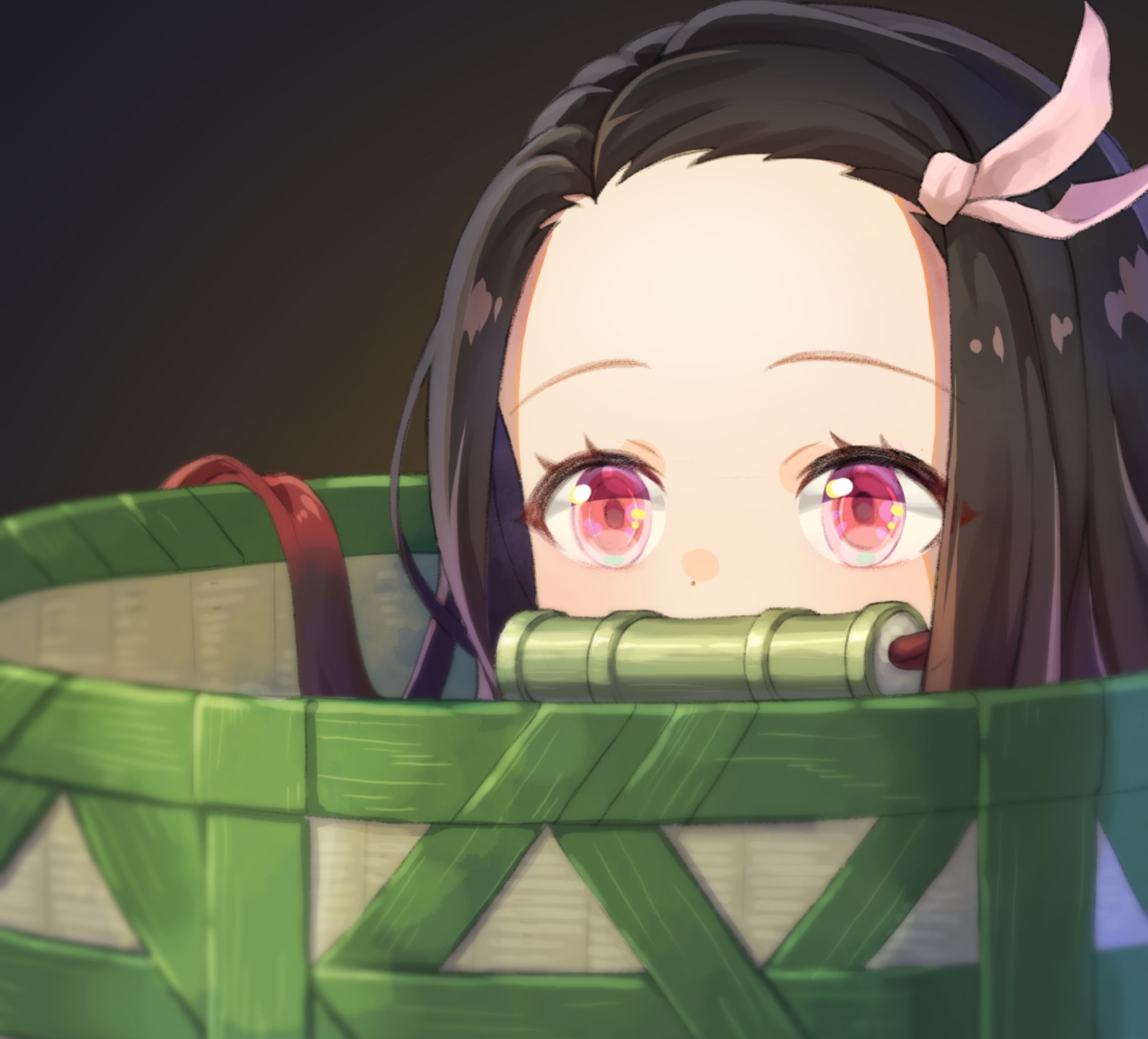 Nezuko Kamado Peeking from Basket HD Wallpaper