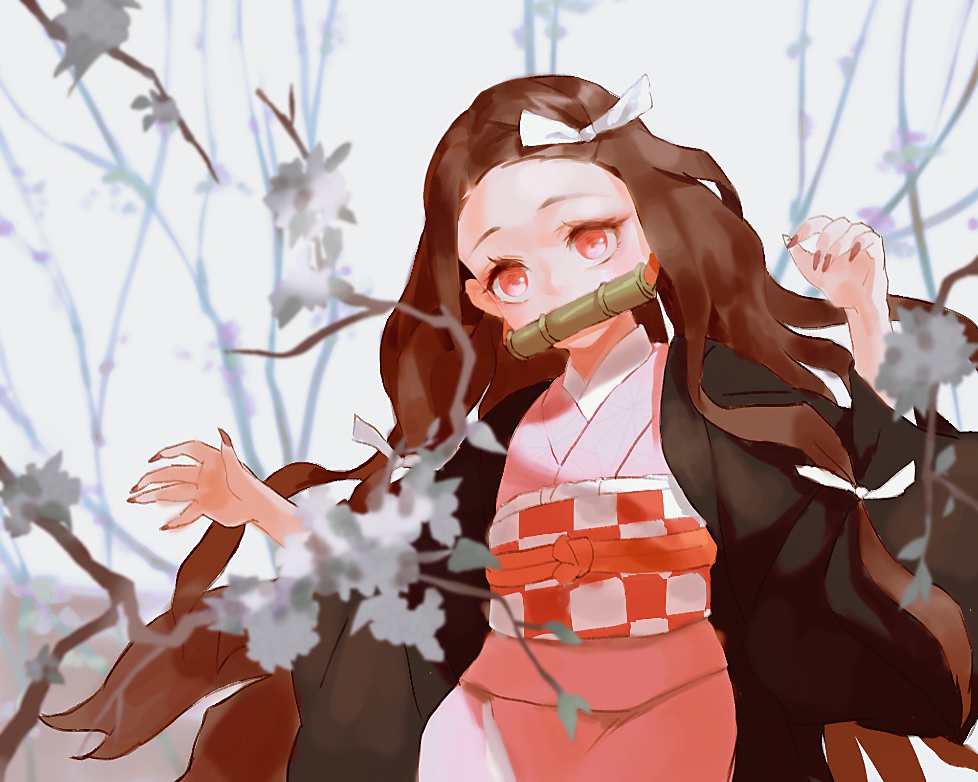 Nezuko Kamado in Cherry Blossom Scene HD Wallpaper