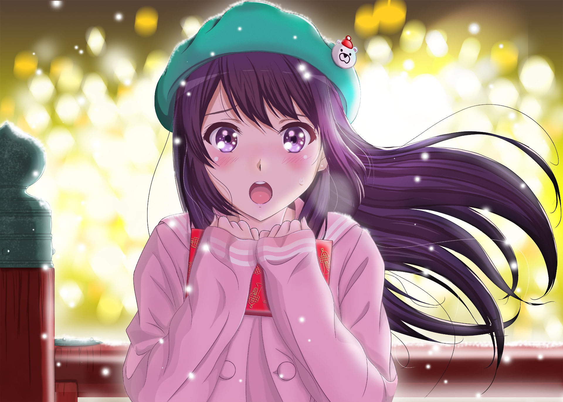 Reina Kousaka in winter with bokeh lights HD Wallpaper